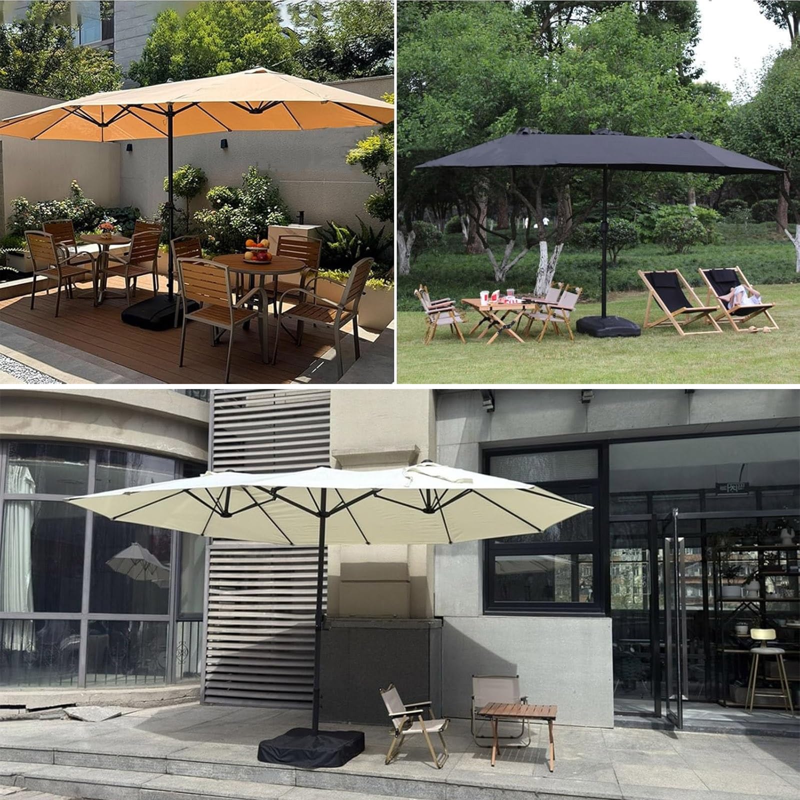 V3VOGUE Toile De Rechange Parasol Double, Auvent Parasol De Remplacement 12 Baleines, 465x270cm Largeur De Couverture Extra Large, Jardin Housse Imperméable en Tissu pour Dessus De Parapluie(Black)