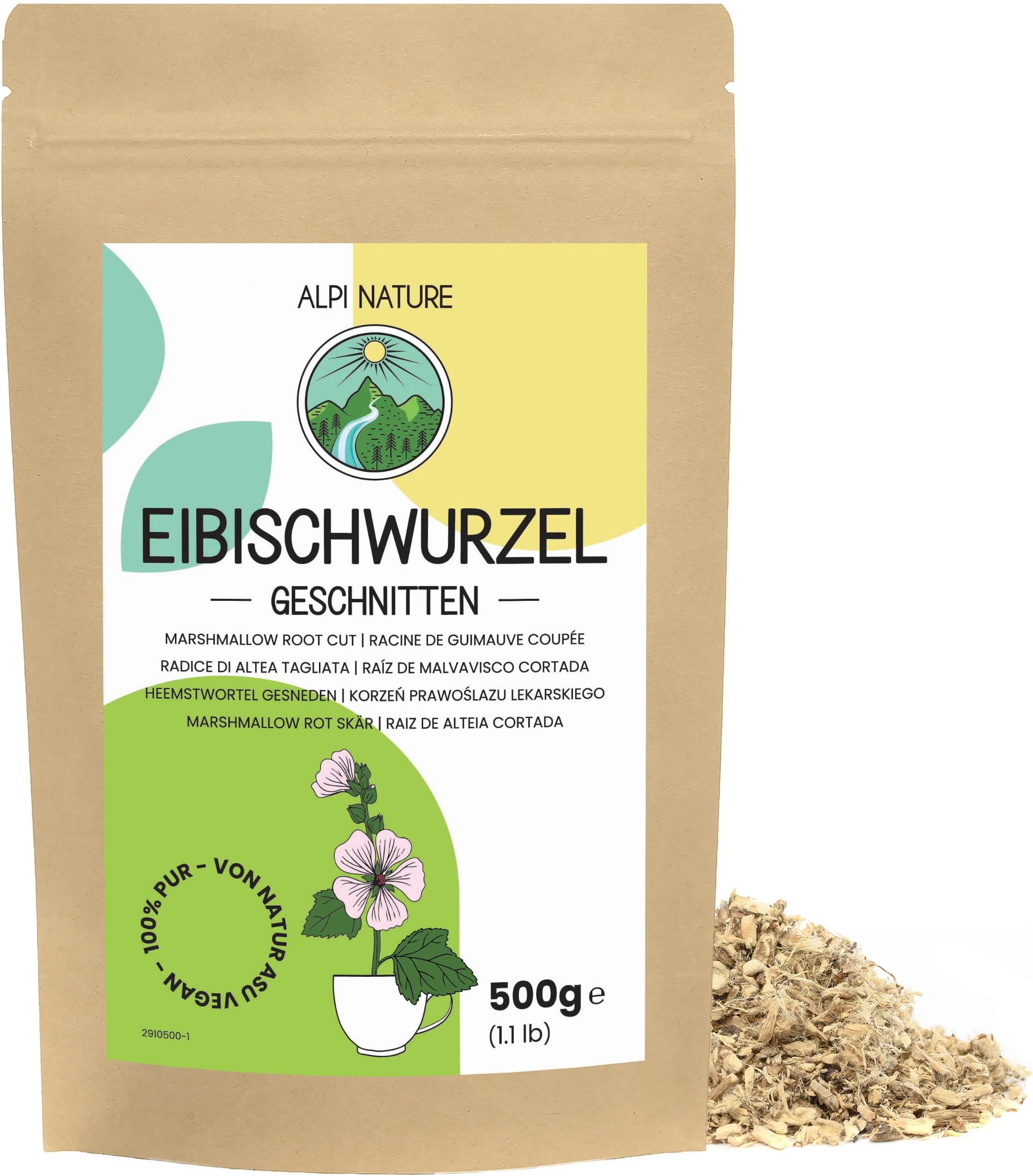 Alpi Nature Marshmallow Root Tea 500g 1.1 lb, Cut Unpeeled Marshmallow Root for Tea Preparation