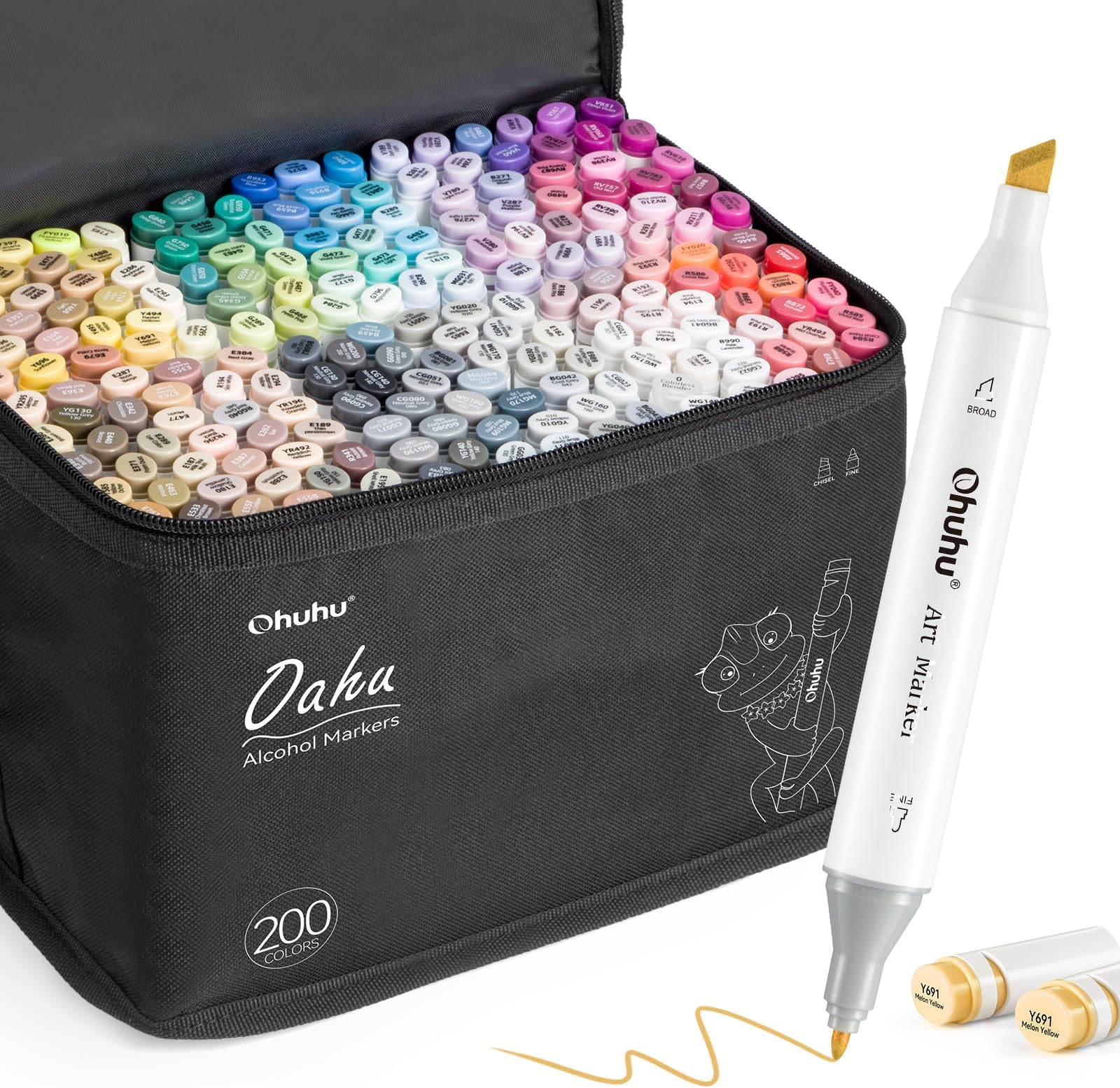 Alcohol Markers 200 Colors: Dual Tips Alcohol Drawing Marker Set for Artists Adults Coloring Sketch Illustration - Chisel & Fine Dual Tip - Oahu of Ohuhu Markers