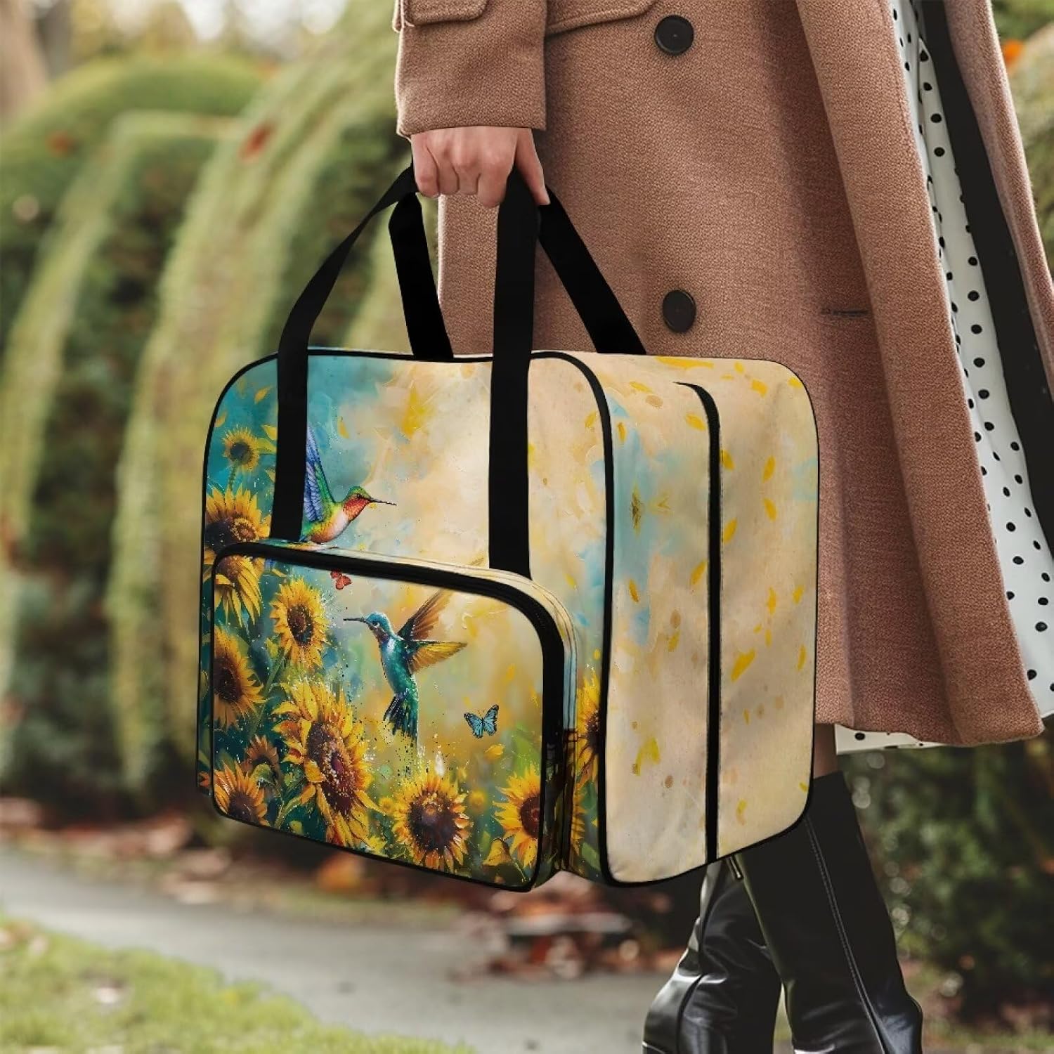 Sunflower Hummingbird Sewing Machine Carrying Case Portable Padded Sewing Machine Storage Bag Dust Cover with Pockets for Standard Sewing Machine (Bag Only)