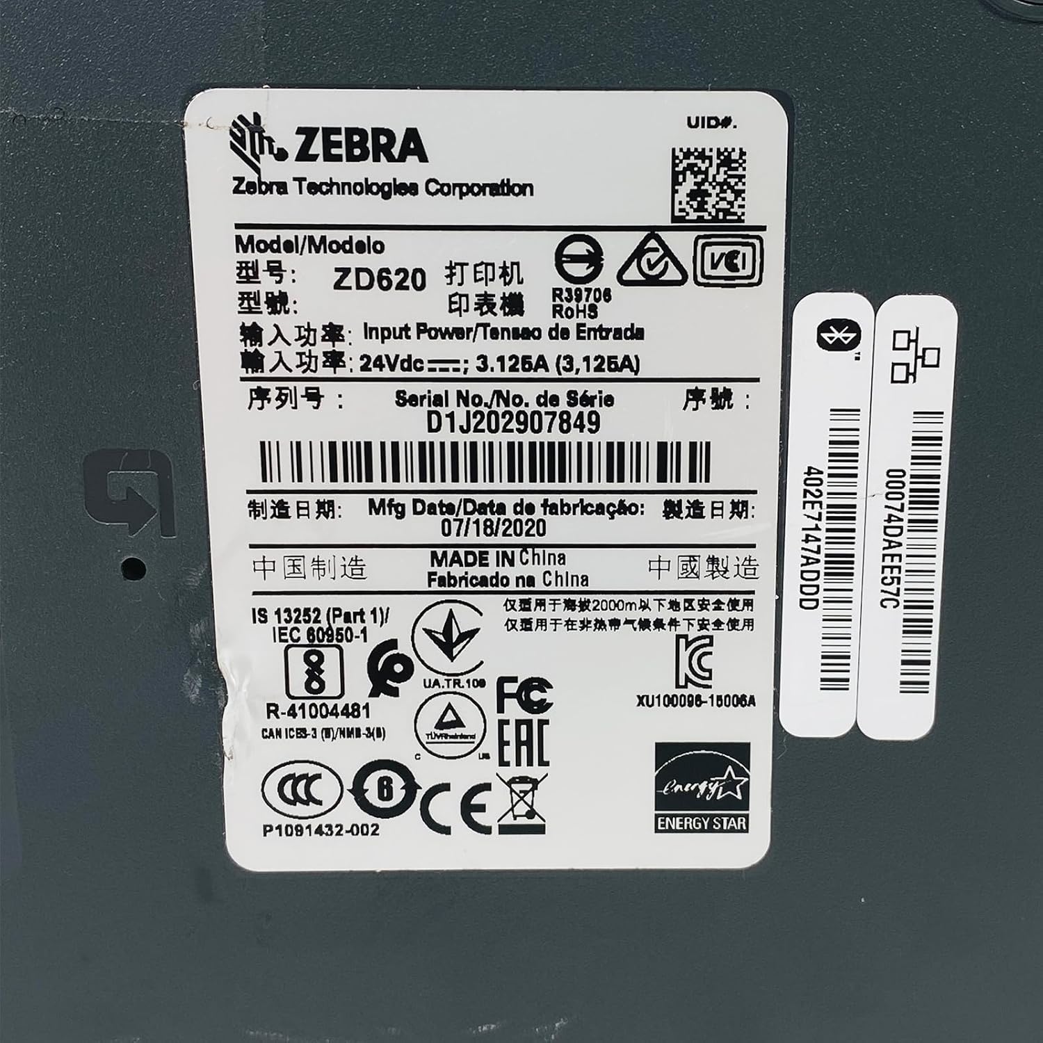 ZEBRA ZD620t 300 dpi Thermal Transfer Desktop Printer - Ethernet, Bluetooth, Serial, USB Connectivity - 6 IPS, Print Width 4 in, ZD620 Barcode Label Printer - ZD62043-T01F00EZ YKGAV