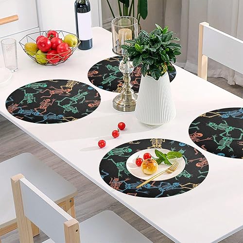 Miniatura 6 de Skeletons Black Table Placemats, Heat Resistant Non Slip PVC Placemats Round for Kitchen one sizex4