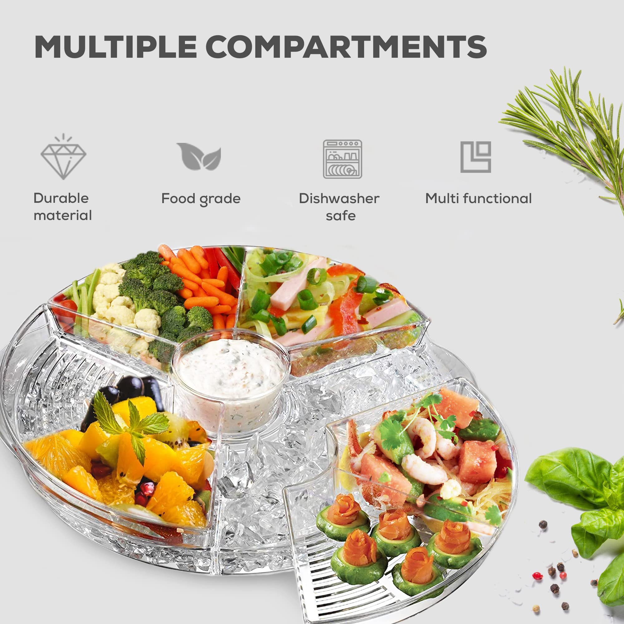 Chef's Star Acrylic Large Serving Tray, 8 Compartment Tray with Lid