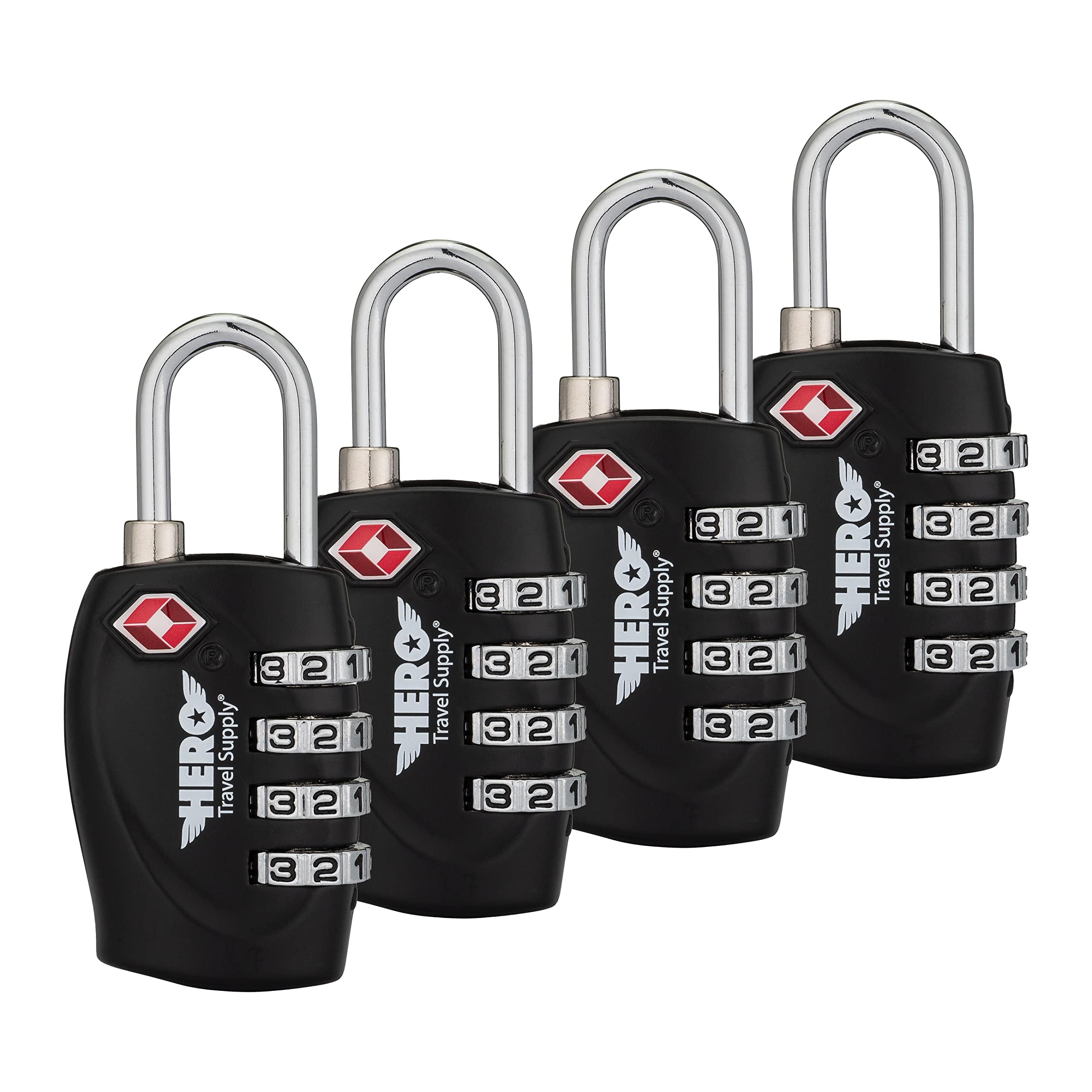Hero Luggage Lock (Pack of 4) TSA Approved, 4 Digit Combination Padlock for Travel, Suitcases, Lockers, Backpacks