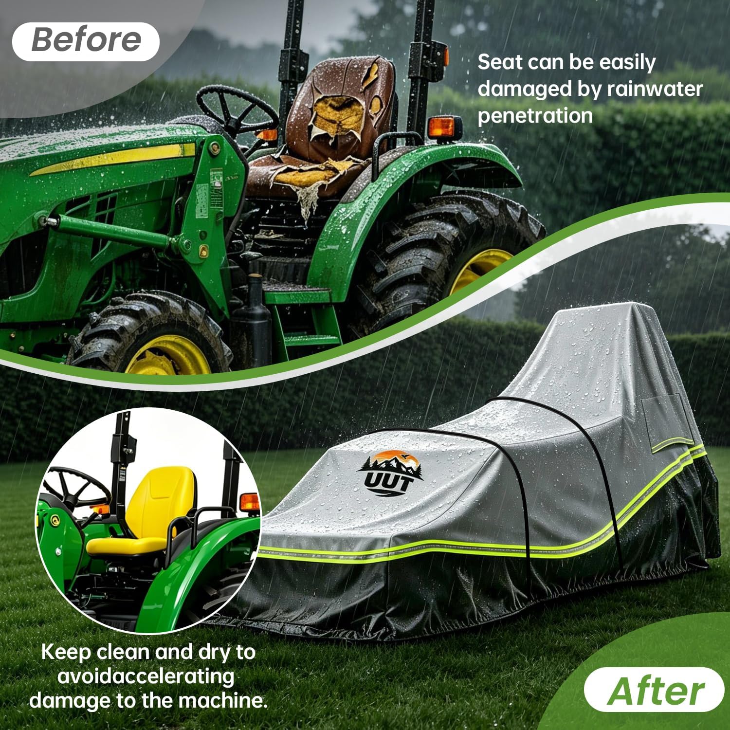 Tractor Cover for Kubota, Fits Compact & Utility Tractors with Front Loader, Outdoor Tractor Cover for Kubota, New Holland, Kioti & Mahindra, 149" Large.