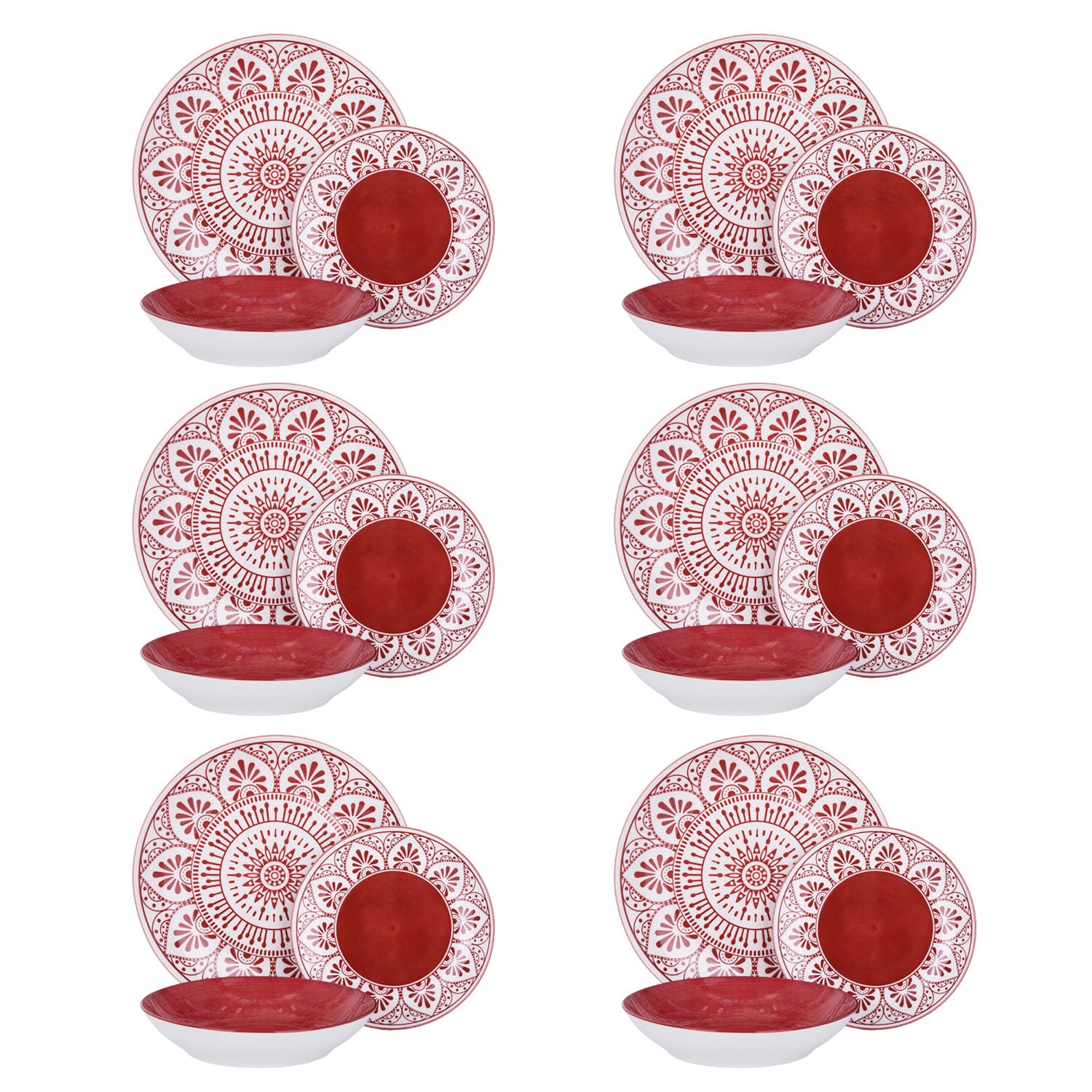 Servizio 18 piatti porcellana Ariel rosso