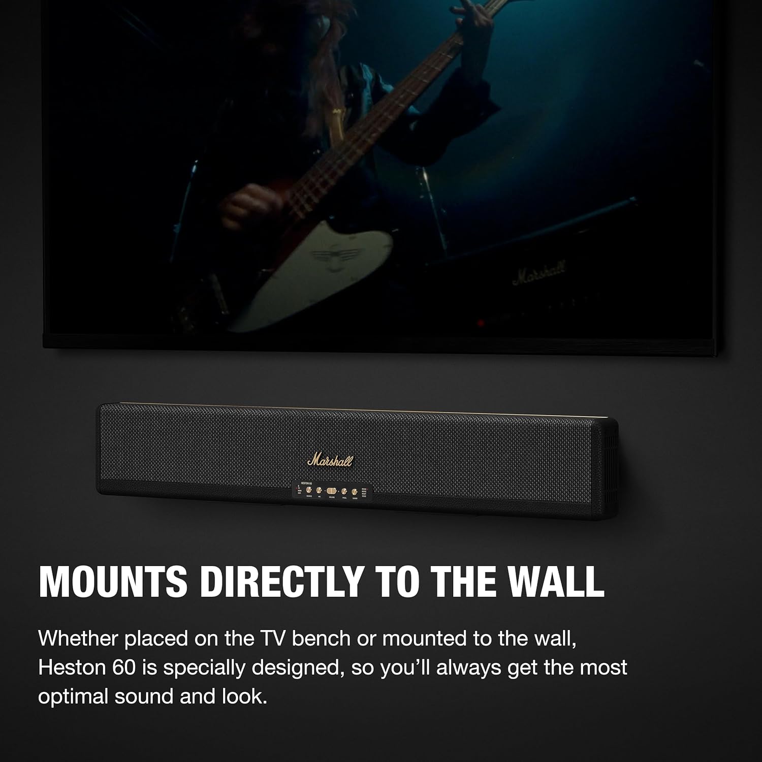 Marshall Heston 60 Soundbar - Dolby Atmos Immersive Sound for TV, Movies, and Music | Bluetooth, WiFi, HDMI, 3.5 mm Aux Inputs - Black