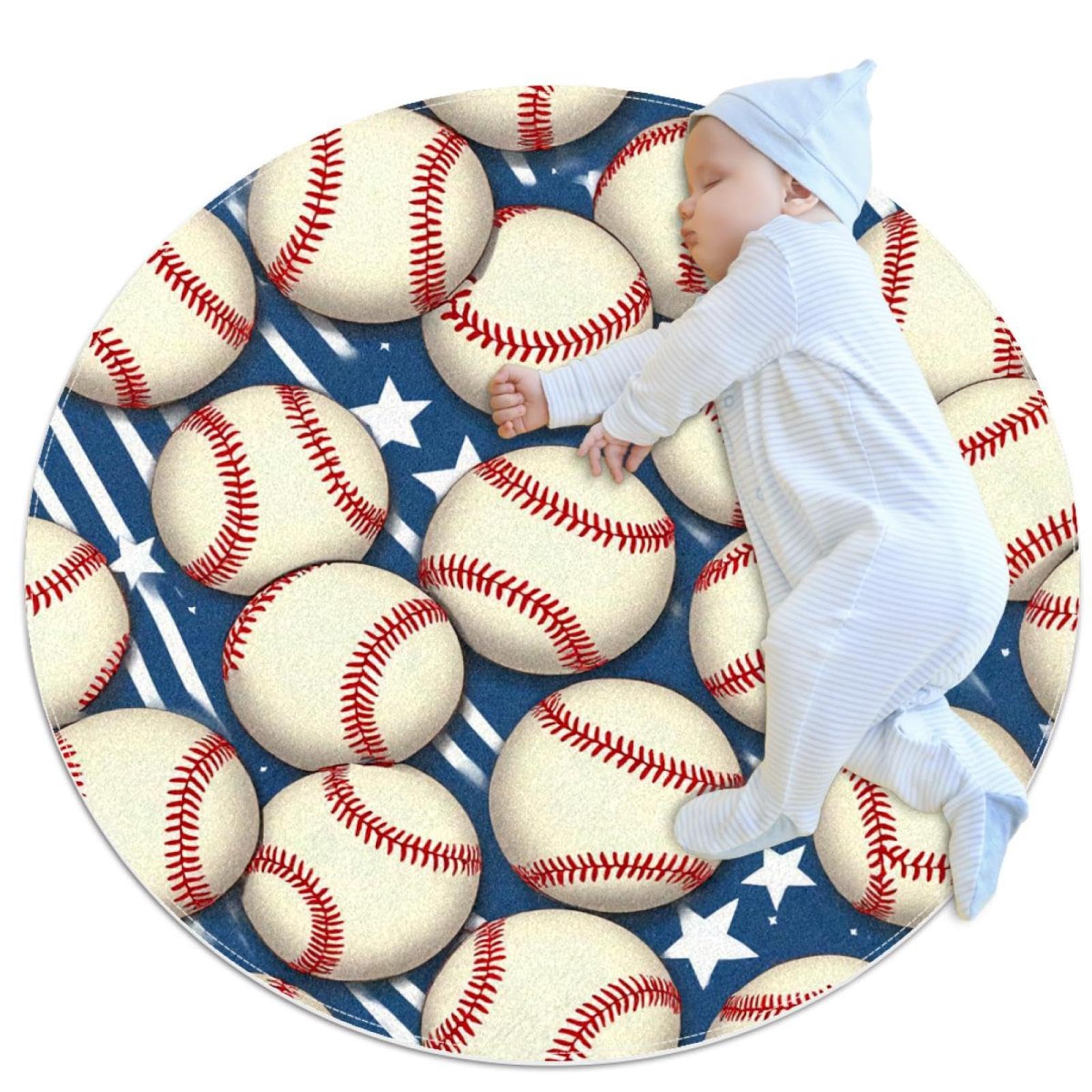 Tapis de salle de bain bleu baseball 1m antidérapant rond