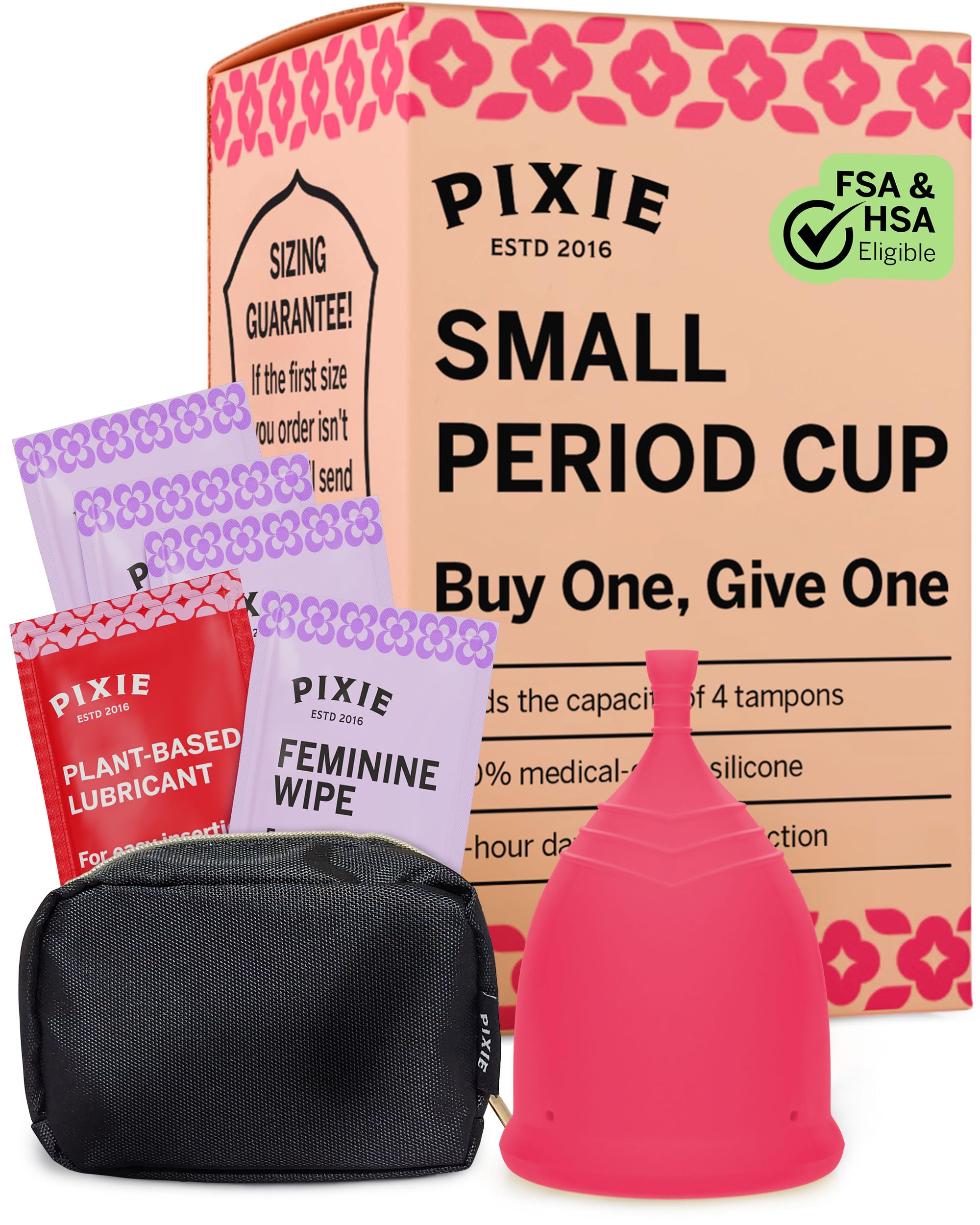 Pixie Soft Menstrual Cup - Ranked 1 for Most Comfortable Reusable Period Cup - Buy One We Give One - Includes Ebook Guide, Cleaning Wipes, Lube, &amp; Storage Bag - Tampon and Pad Alternative