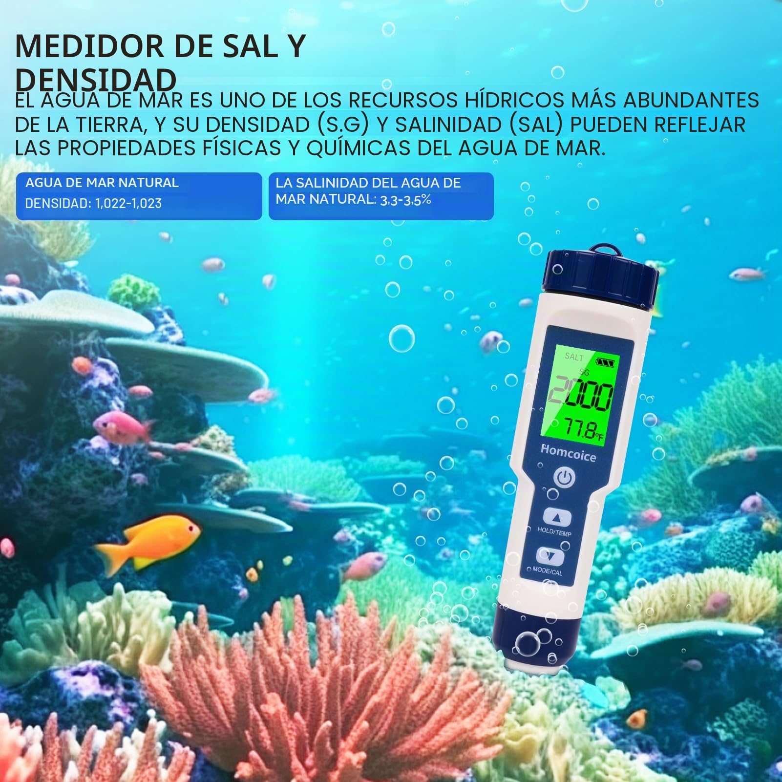 Medidor pH Piscina 7 en 1 con temperatura TDS EC SALINIDAD S.G ORP, pH Tester profesional IP67 a prueba de agua, phmetro digital alta precisión 0.01, probador análisis agua con función ATC