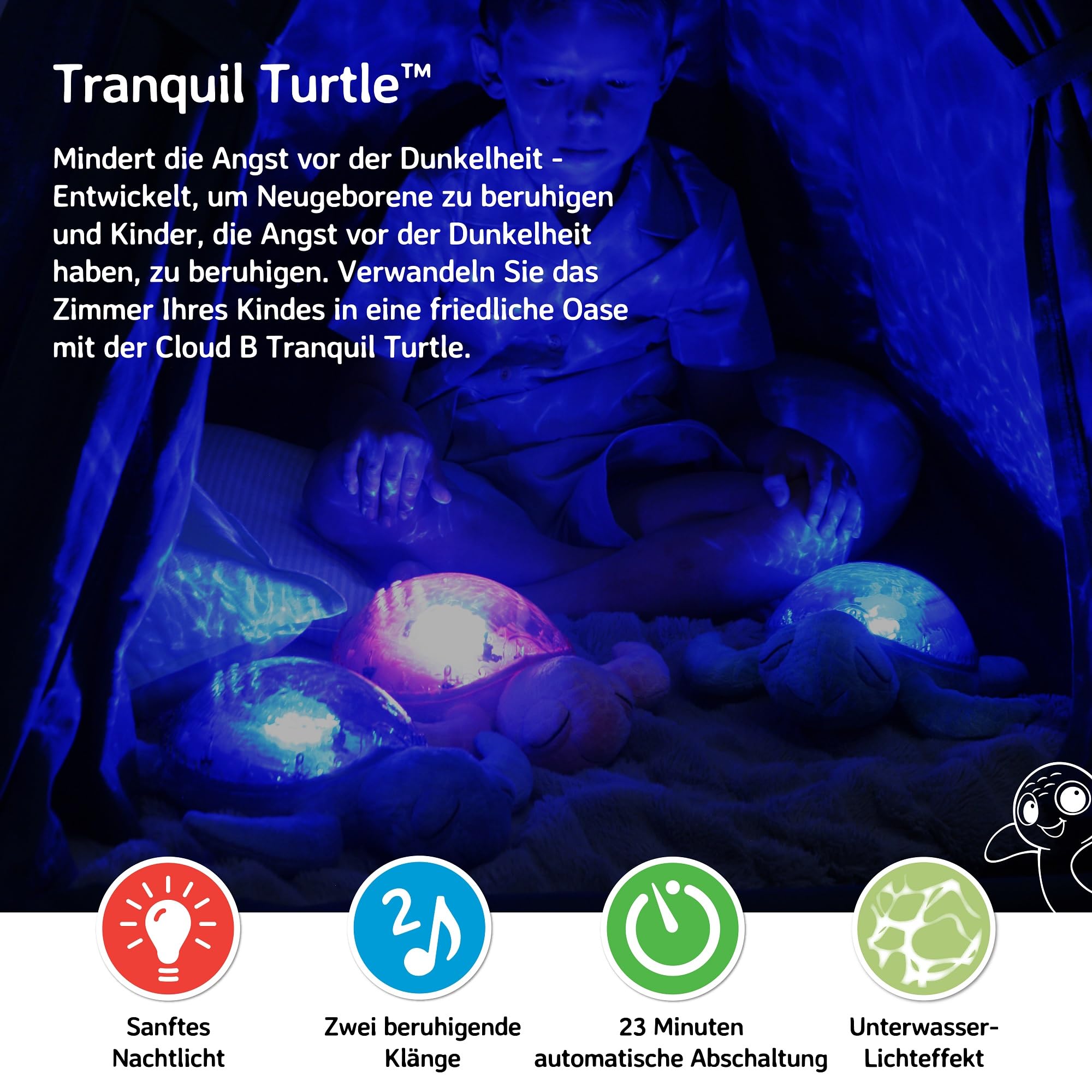 Cloud B 7423 PR Nachtlicht Tranquil Turtle blau