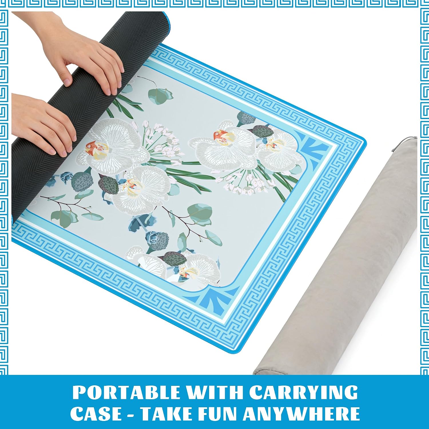 Mahjong Mat - 33x33 Inch Multi-Game Mat with Carrying Case Waterproof Anti-Slip Surface & Noise Reduction for Mahjong, Poker, Board and Tile Games