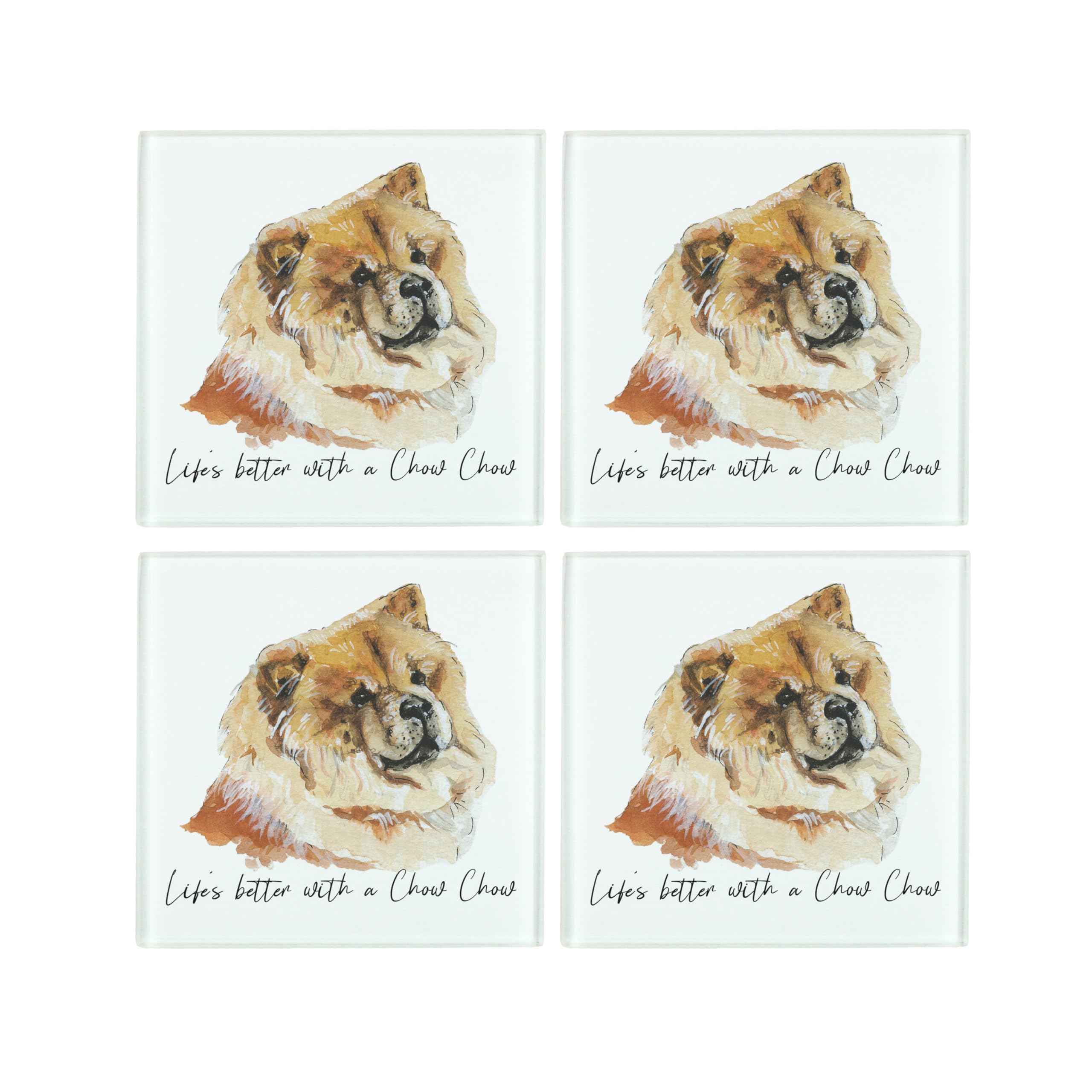 Purely Home Chow Chow Coaster Set - Life's Better With A Dog Gift - Square Glass Set Of Four (4) Coasters