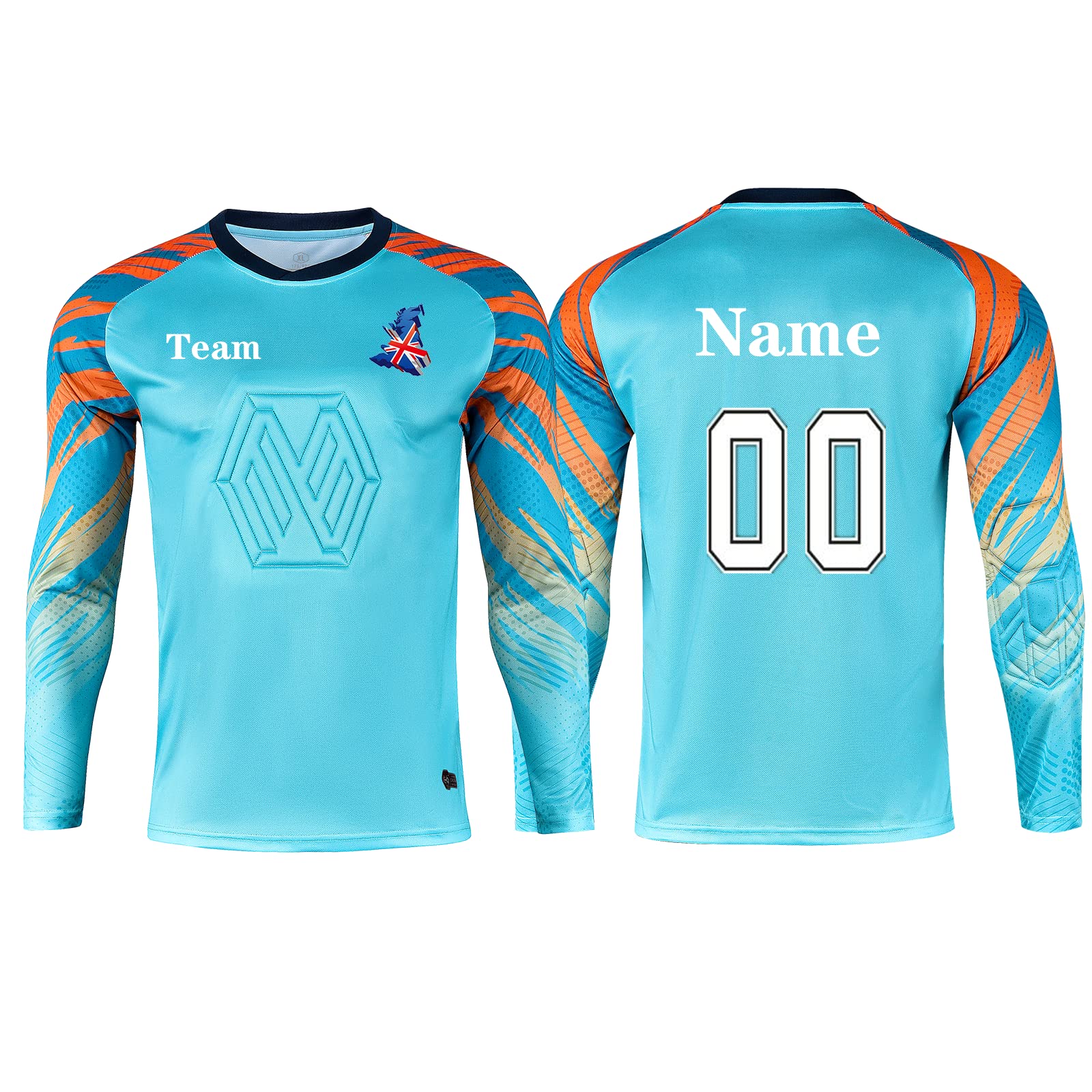 Laifu Unisex Kids Blue Personalised Football Goalkeeper Tops With Any Name Number Team Logo Personalised Goalie Jersey For Kids Adult