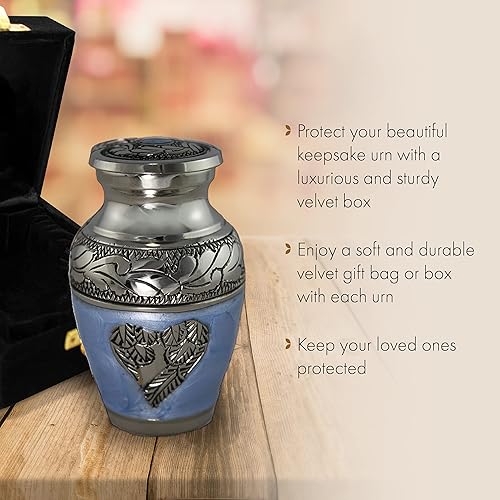 Miniatura 2 de Urnas de recuerdo de alas de ángel azules para cenizas humanas con caja de regalo de terciopelo para recuerdos de cremación para cenizas