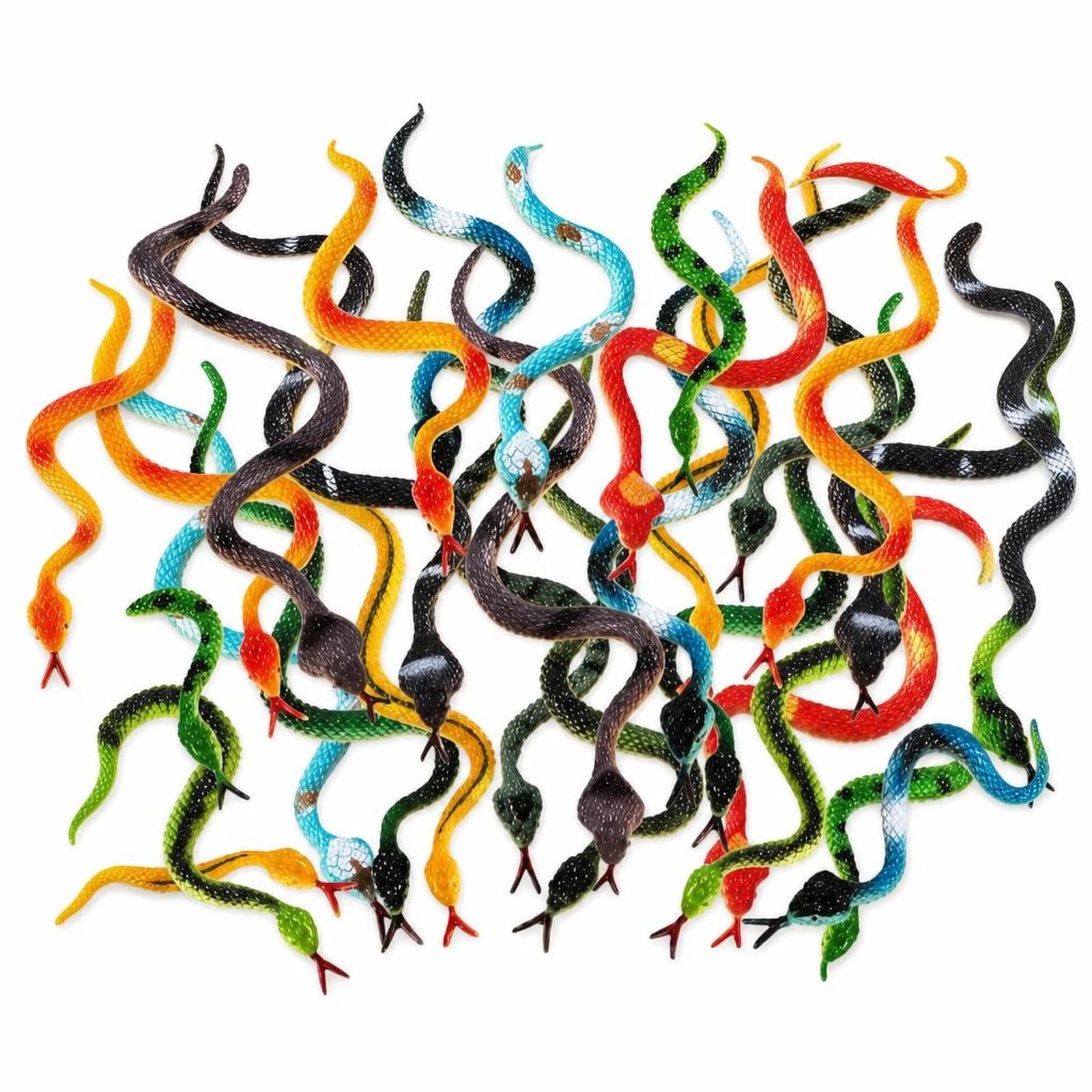 24 Realistic Fake Snakes, 11cm Rubber Snake Set for Prank and Decoration