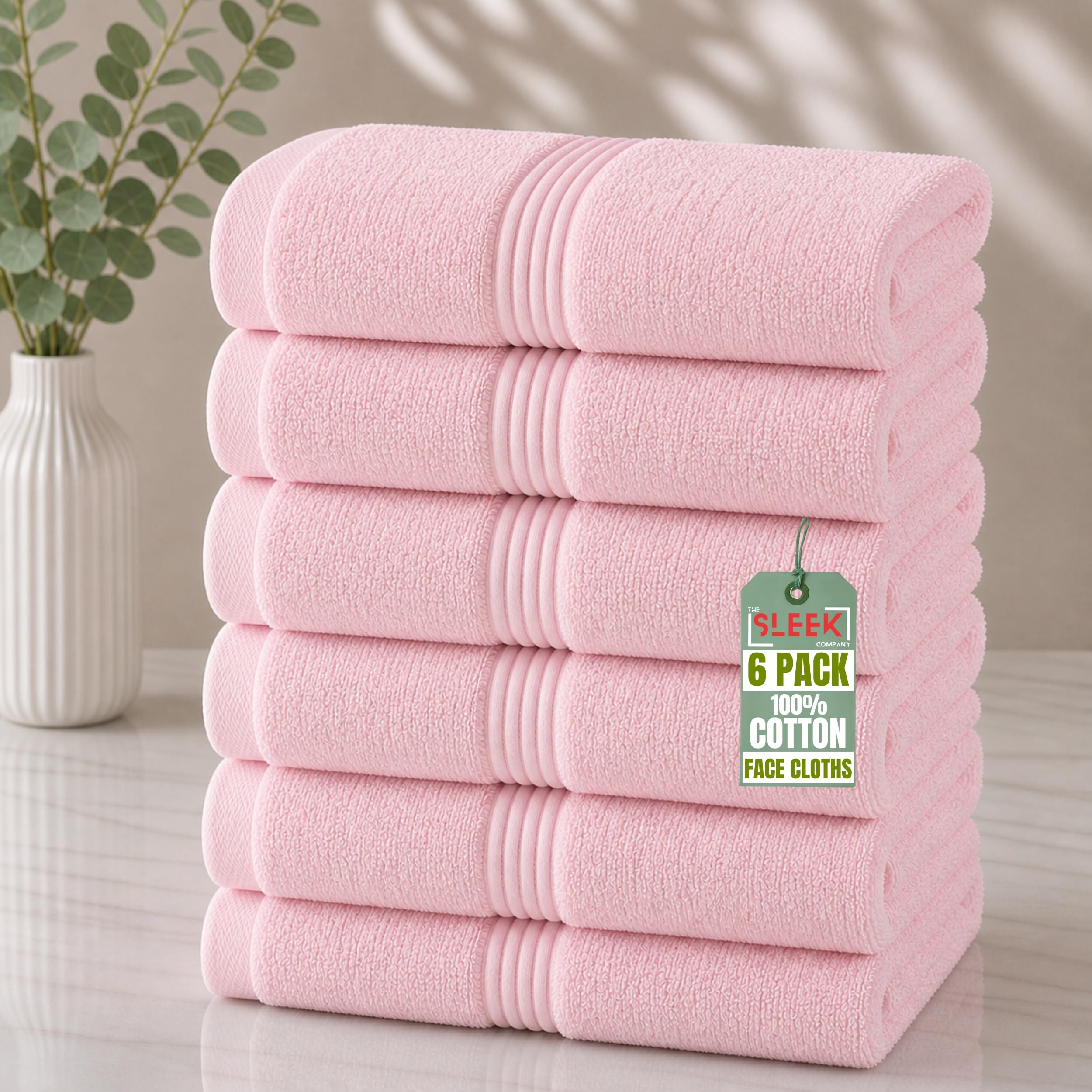 500 GSM Egyptian Cotton Face Cloths (30x30cm) – Pack Of 6 – Soft & Absorbent Flannels Face Cloth – Hypoallergenic & Long-Lasting Towel – Quick Dry Face Towels for Homes, Hotels, Spas & Gyms (Pink)