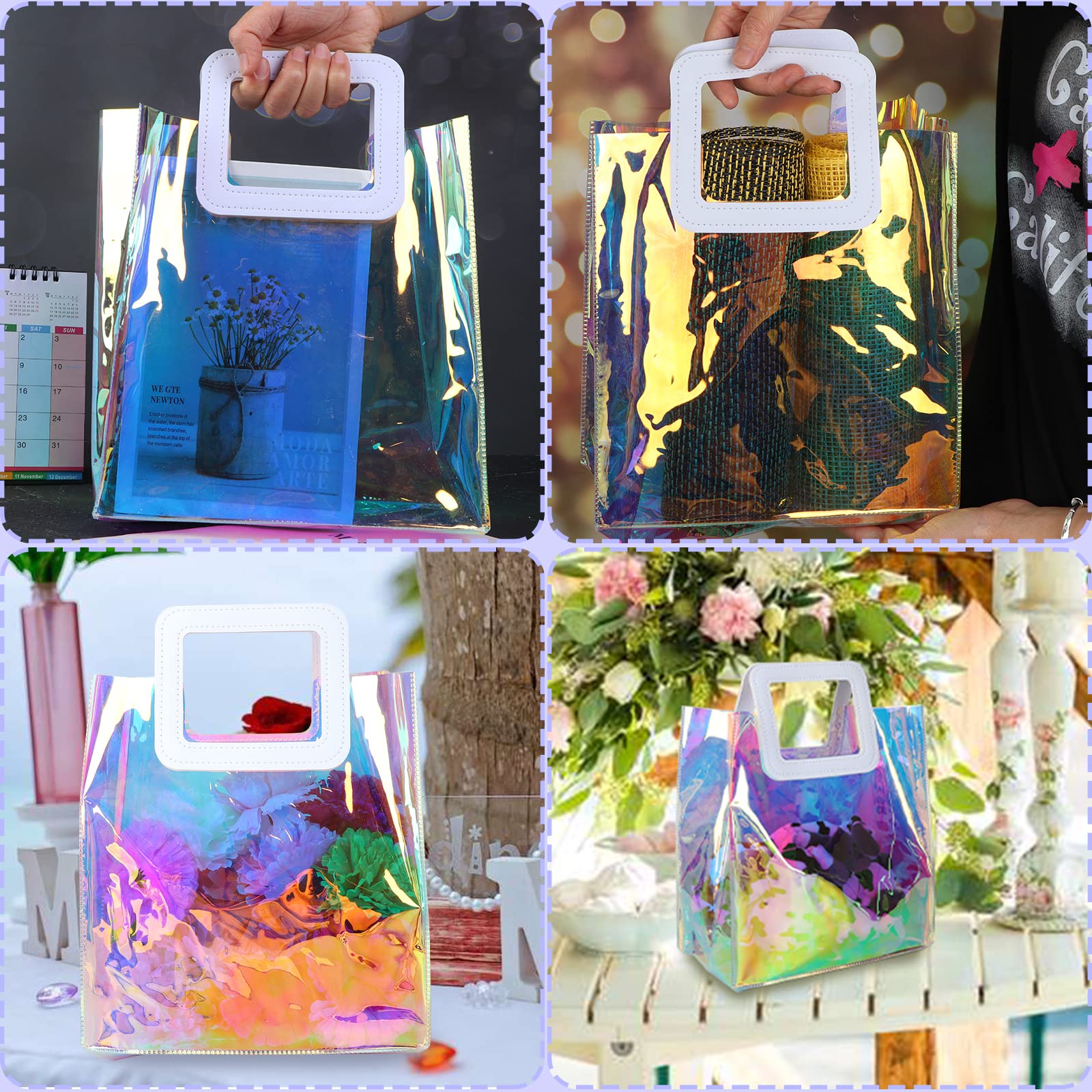 15 Holografische PVC-Geschenktüten Mit Griff – 21,6 X 20,3 X 10,2 Cm, Schillernd & Wiederverwendbar