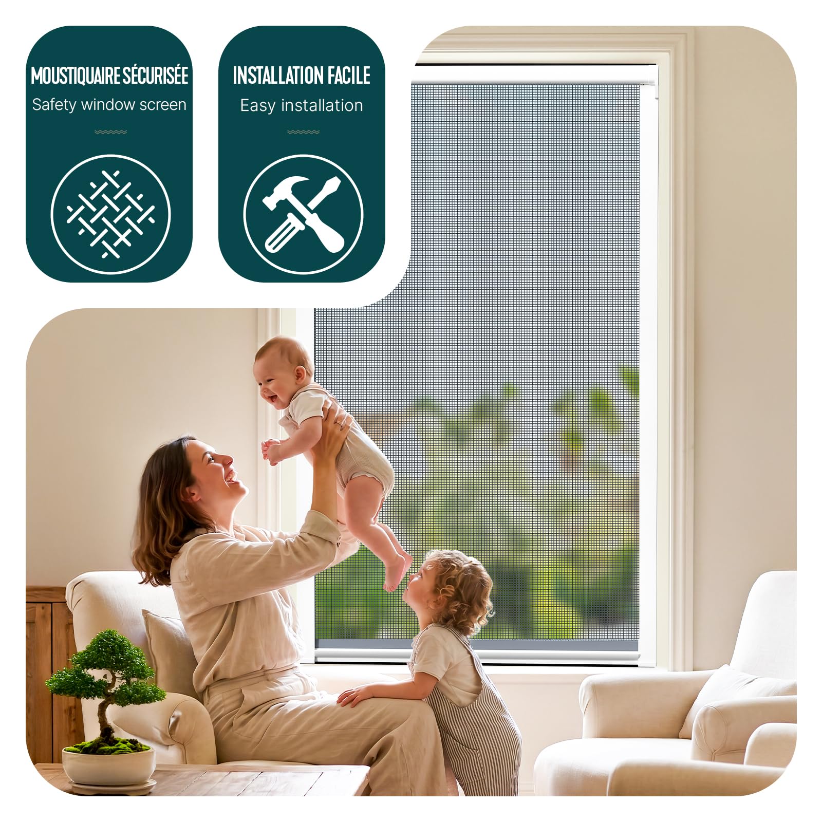 VOUNOT® Store Moustiquaire Fenêtre Enroulable en PVC Recoupable avec Maille en Fibre de Verre Store Moustiquaire Installation Facile L80 x H130 cm Blanc