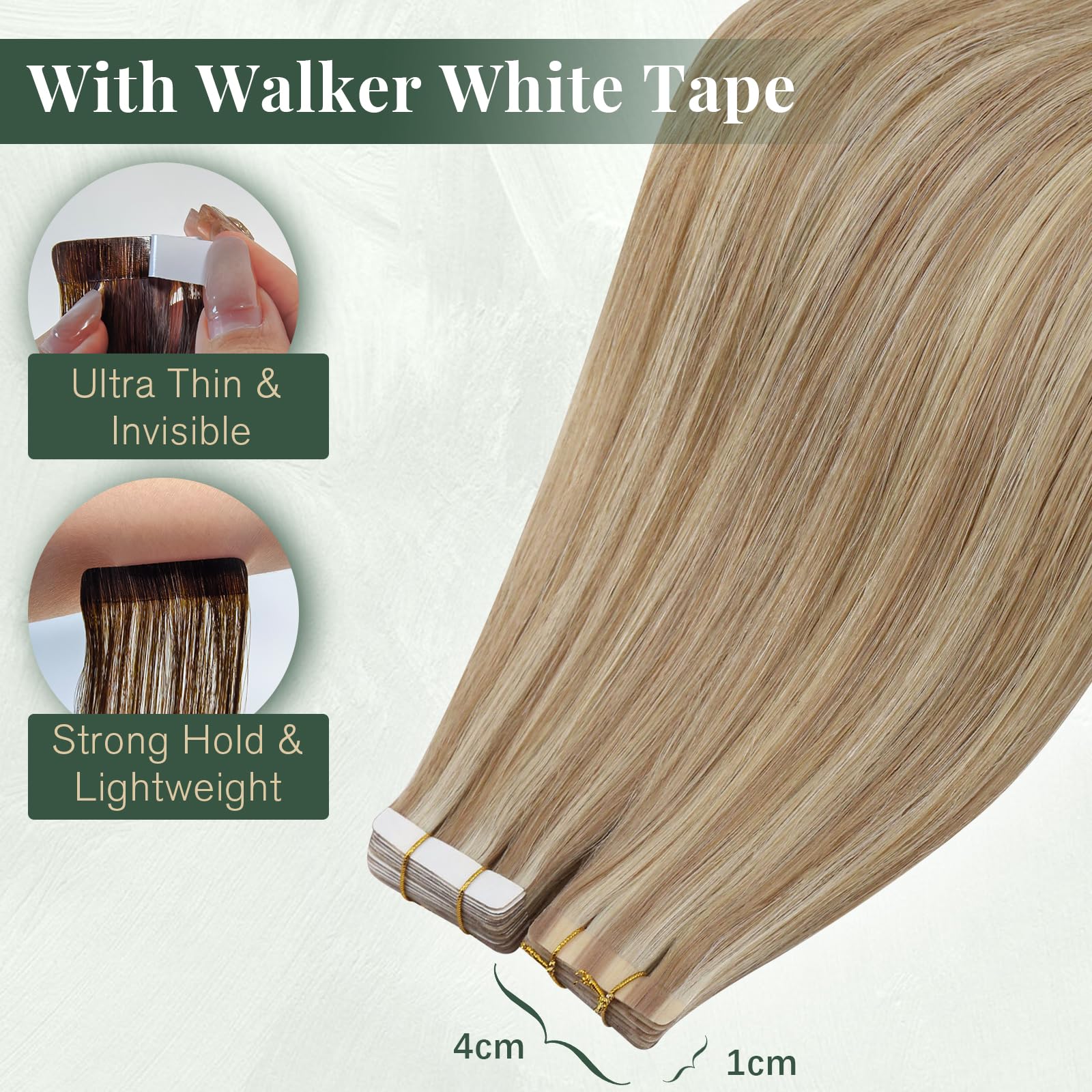 Ugeat Przedłużanie Włosów Taśma, Włosy Ludzkie, Pasemka Złocisty Brąz, 50 cm 20 sztuk 50g, Przedłużanie Włosów Tape in, Platynowym Blondem, Remy Naturalne Proste