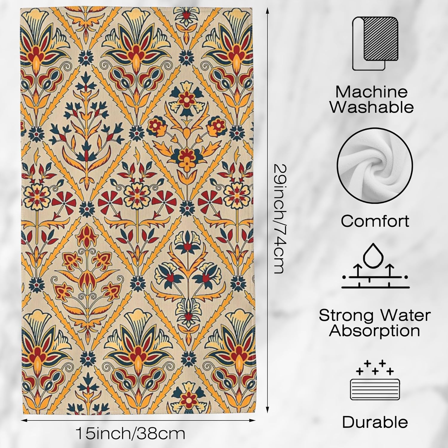 Florals Bath Hand Towels Set of 2, Abstract Beautiful Colorful Florals Geometric Decorative Bath Towels Soft Super Absorbent Hand Towels for Bathroom Hotel Gym Home Decor,14"X28" - Image 2