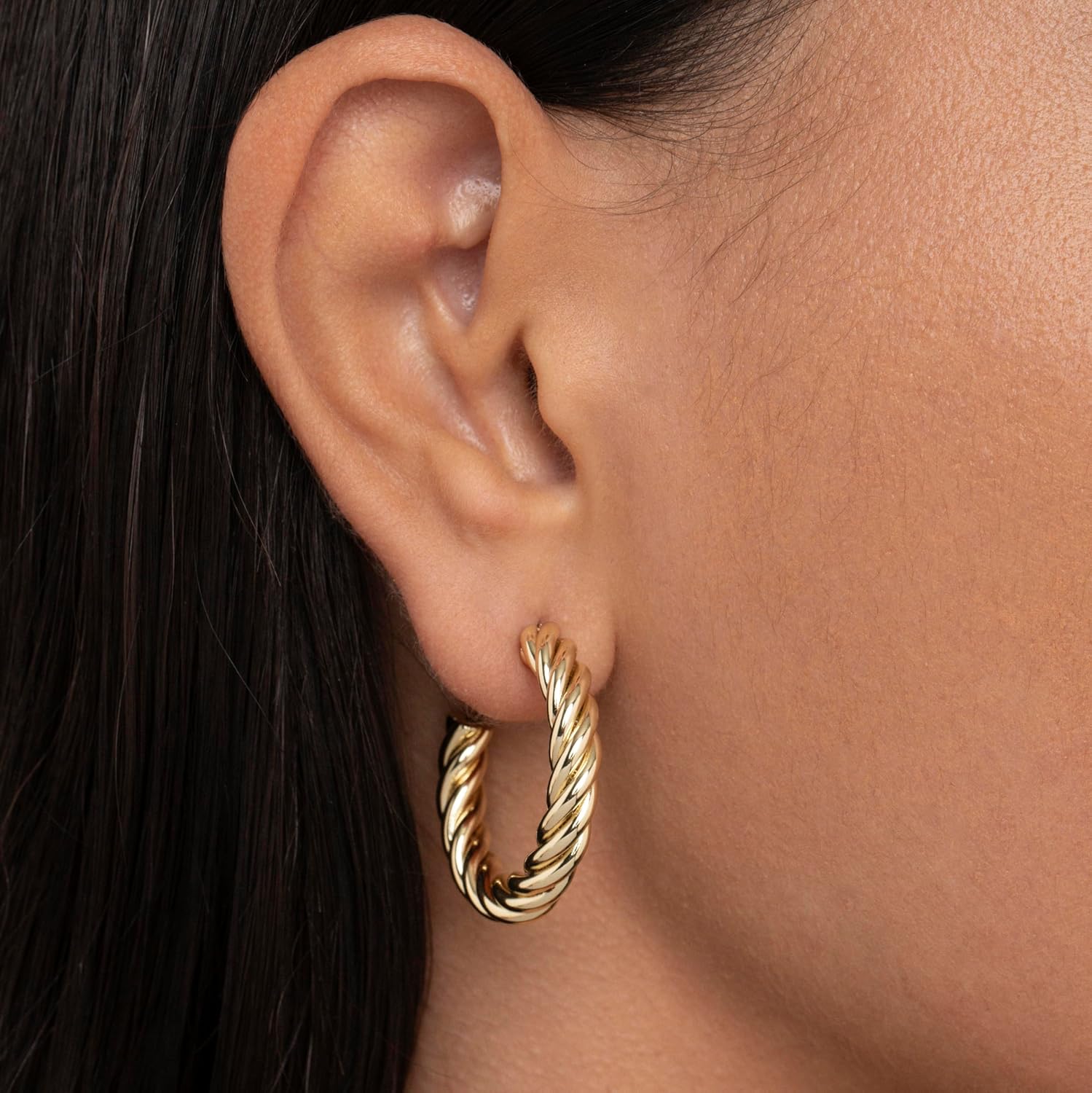 14K Real Gold Plated Twist Hoop Earrings, Gold Hoops for Women and Girls - Image 4