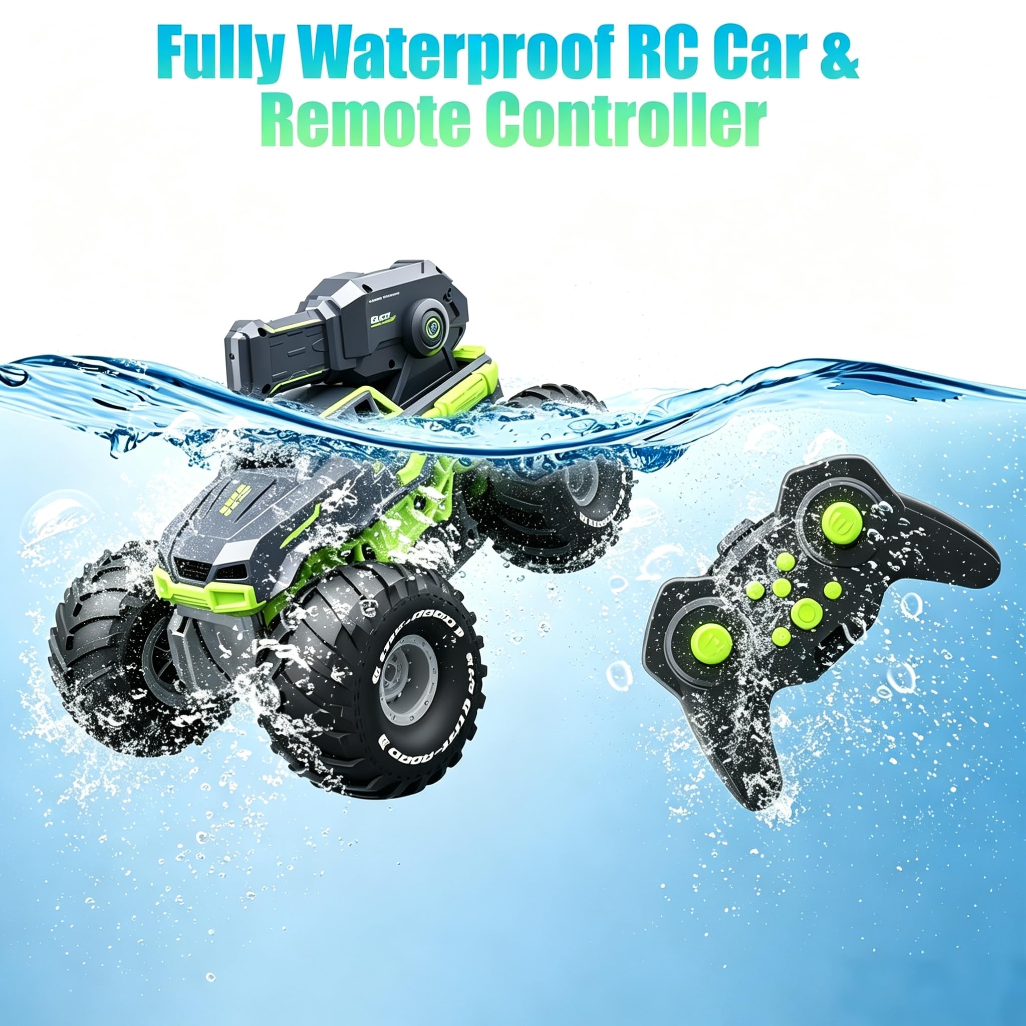 Voiture Télécommandée Tout Terrain Amphibie avec Pistolet Eau