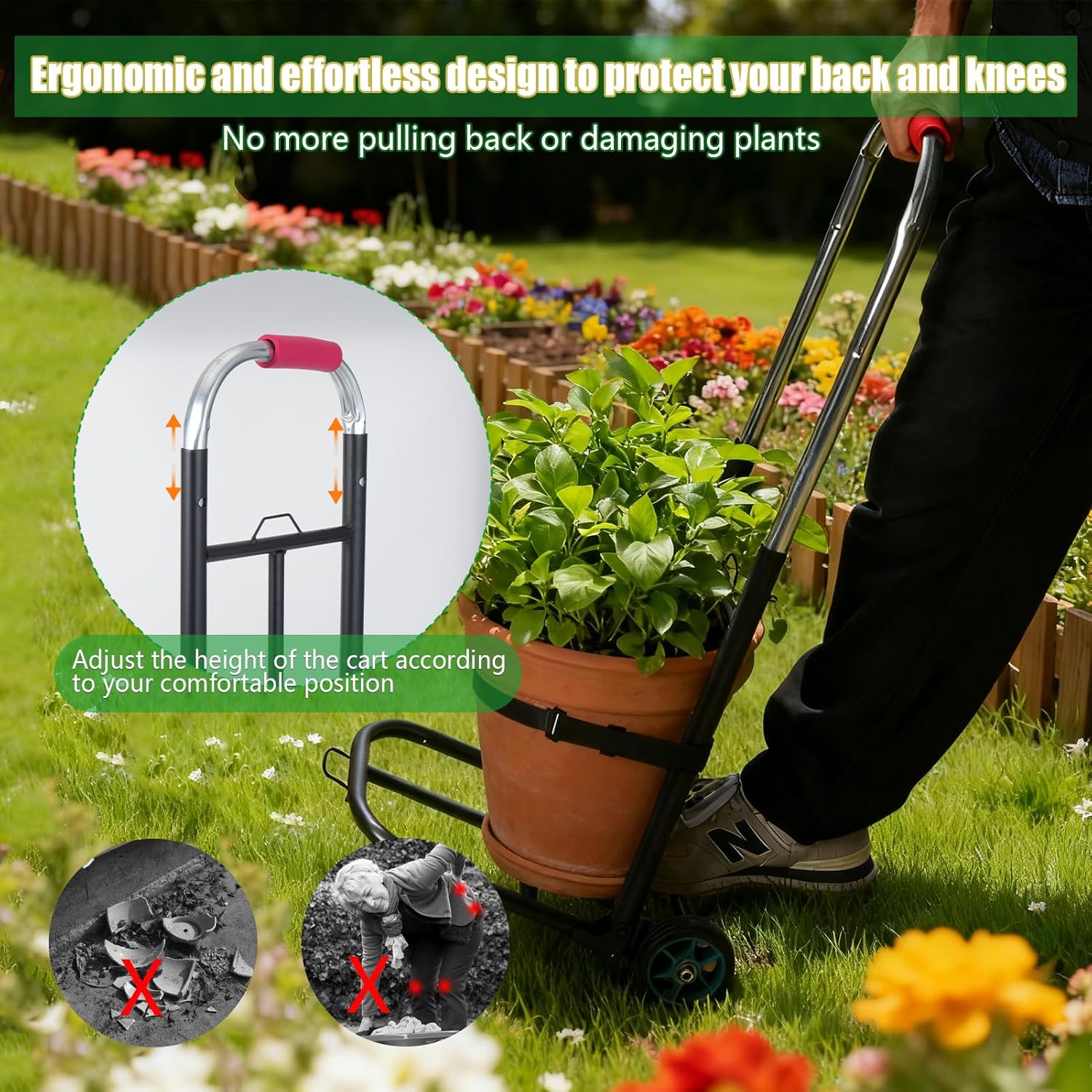 35.5 Inches Plant Caddy with Wheels,Adjustable Plant Transport Cart with Strap,Load Capacity of 120 Pounds Garden Plant Pot Mover Cart for Indoor and Outdoor Use