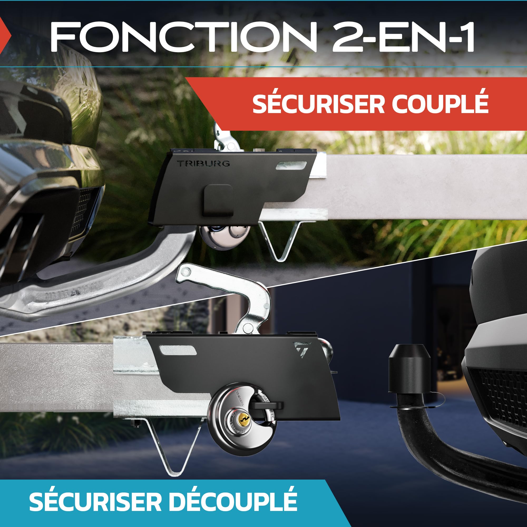 TRIBURG Antivol de remorque avec Serrure Ronde + Capuchon de Protection AHK Gratuit – Sécurité Robuste pour remorque attelée et découpée – Serrure de Timon [galvanisé, revêtu par pulvérisation]