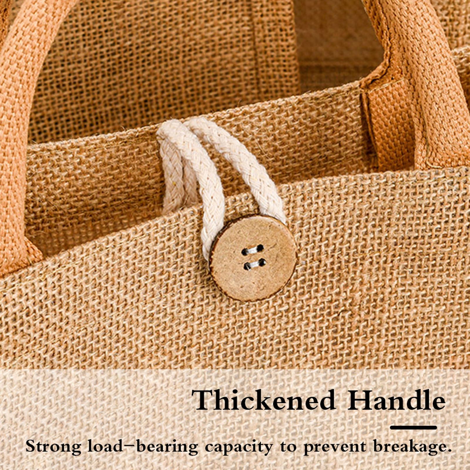 Borsa riutilizzabile in iuta, ecologica, per shopping, spiaggia, vacanze, picnic, 31 x 24,4 x 10,2 cm, Beige