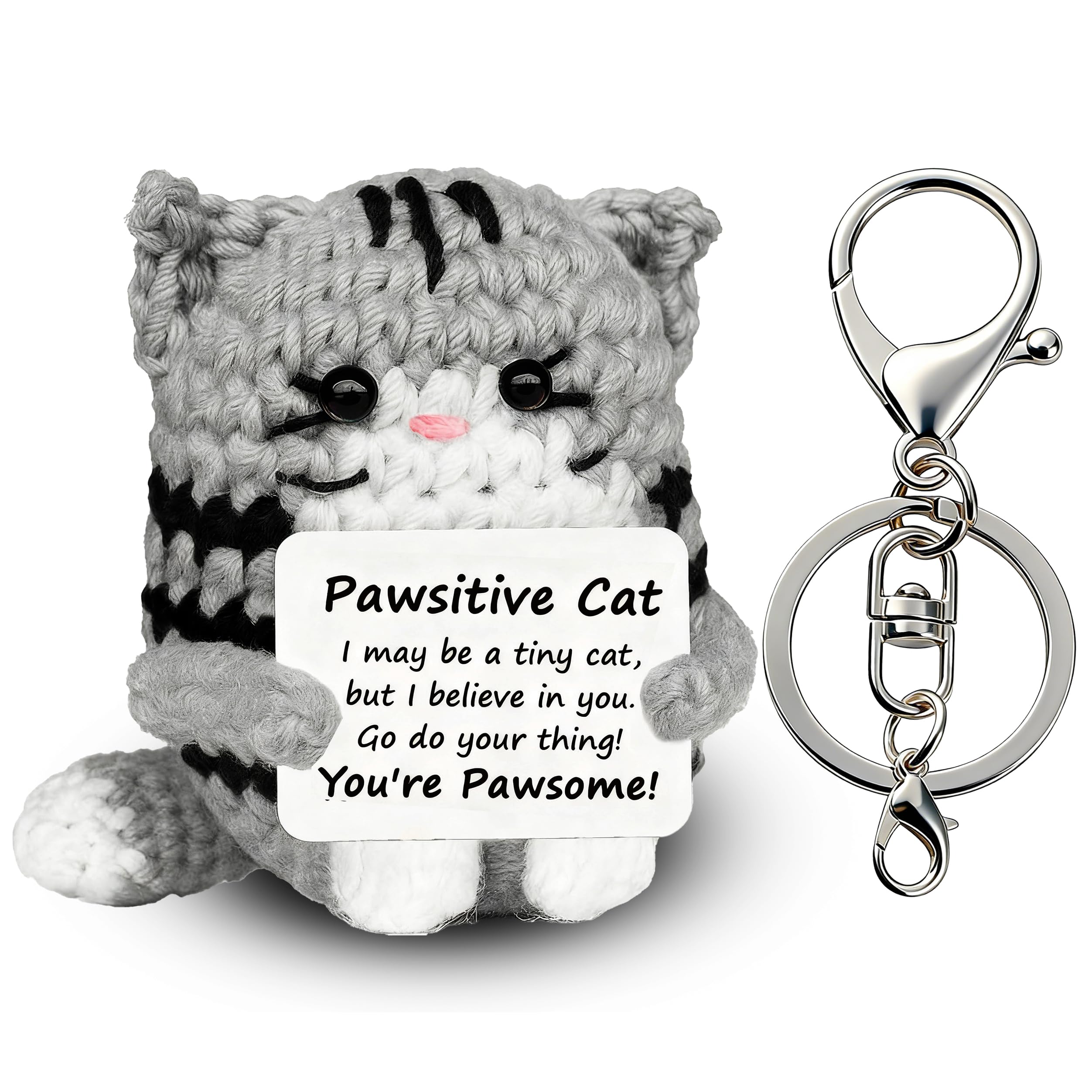 RTIOUJGI Geburtstagsgeschenk für Frauen, Positive Katze, Positive Cat mit Glücksbringer Münze für Frauen, Männer, Mama, Tochter, Teen Geburtstag, Valentinstag