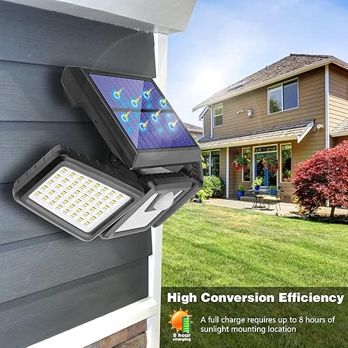 Miniatura 4 de AmeriTop Luces solares para exteriores, de 800 lúmenes, inalámbricas, con sensor de movimiento solar LED, 3 cabezas ajustables, iluminación de