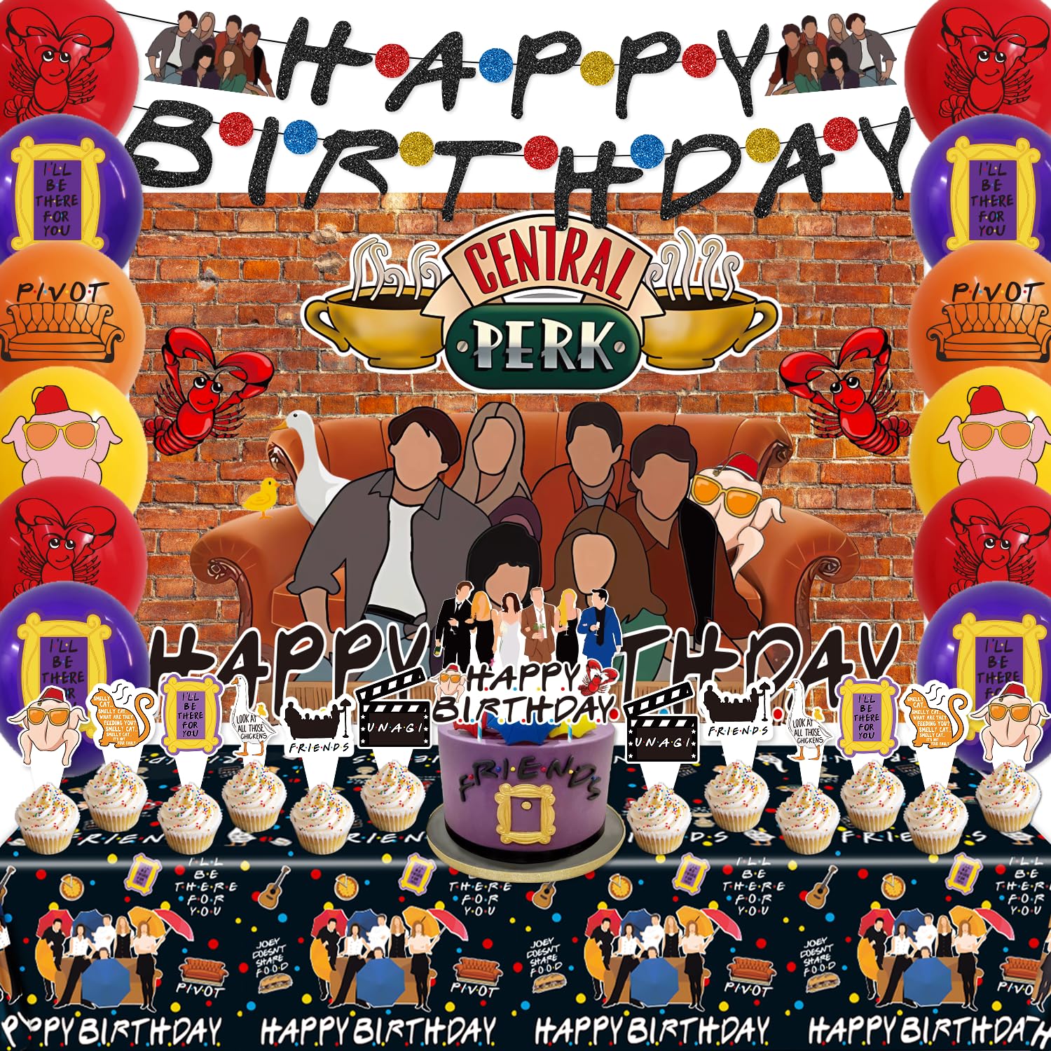 Friends Birthday Decorations, Friends Themed Party Decorations Banner Cake Topper Friends Party Tablecloth Friends Decorations Balloons Friends Theme Party Supplies TV Show Fans Party Decor