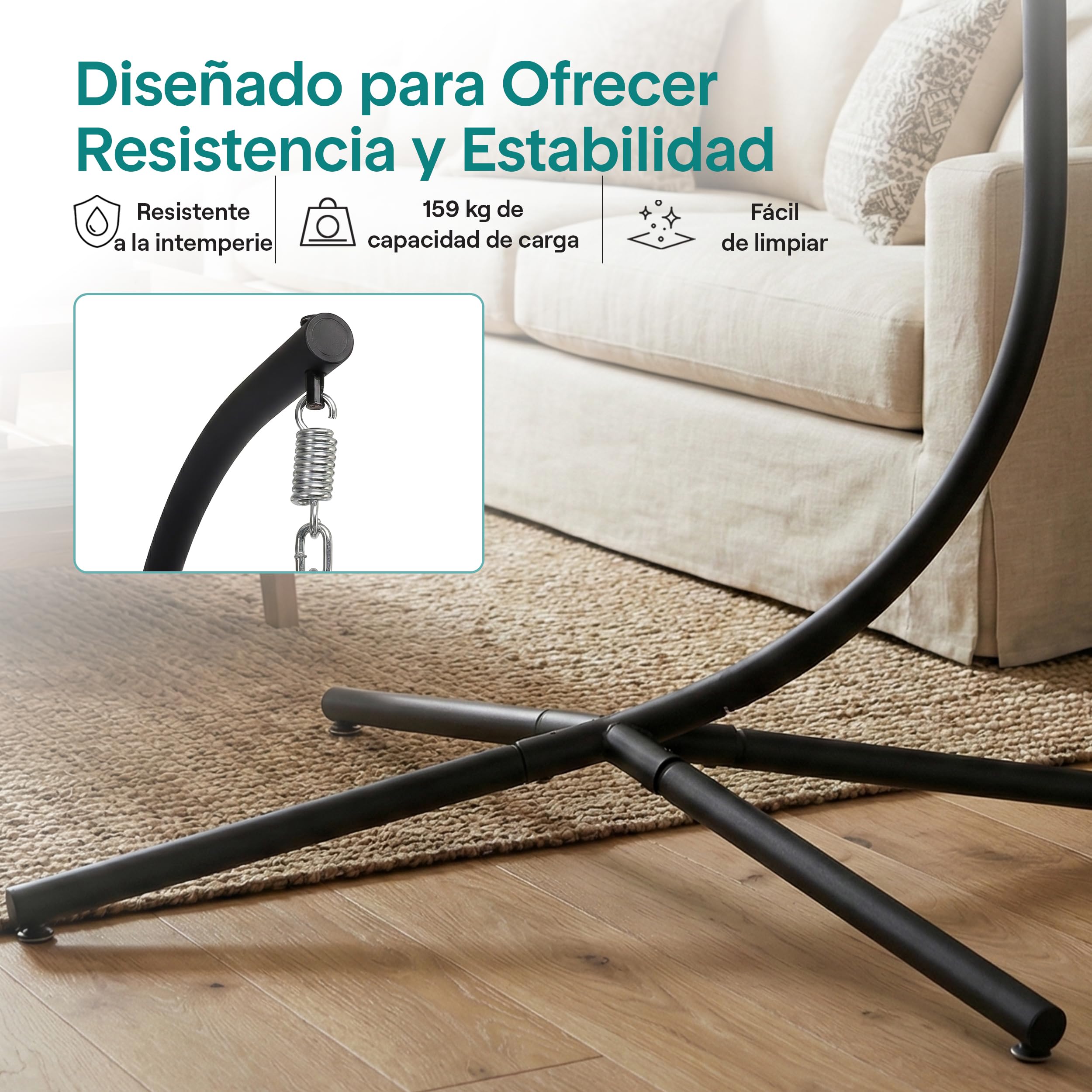 SereneLife Silla Huevo Colgante, con Soporte, Columpio, Estructura de Mimbre y Acero, Capacidad de hasta 250kgs