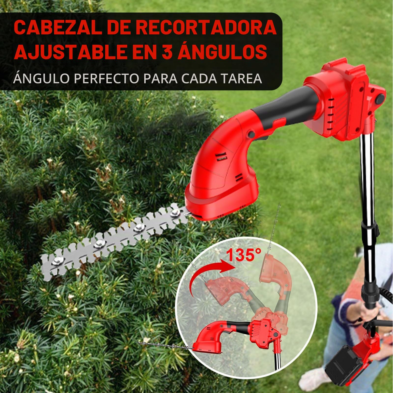 Cortasetos Electrico Telescopico, 2 x 2000mAh Cortasetos de Bateria Alcance de y Barra de Extensión de 4m, Cortasetos electrico bateria Corte de Precisión para Setos y Arbustos Altos, Fácil de Usar