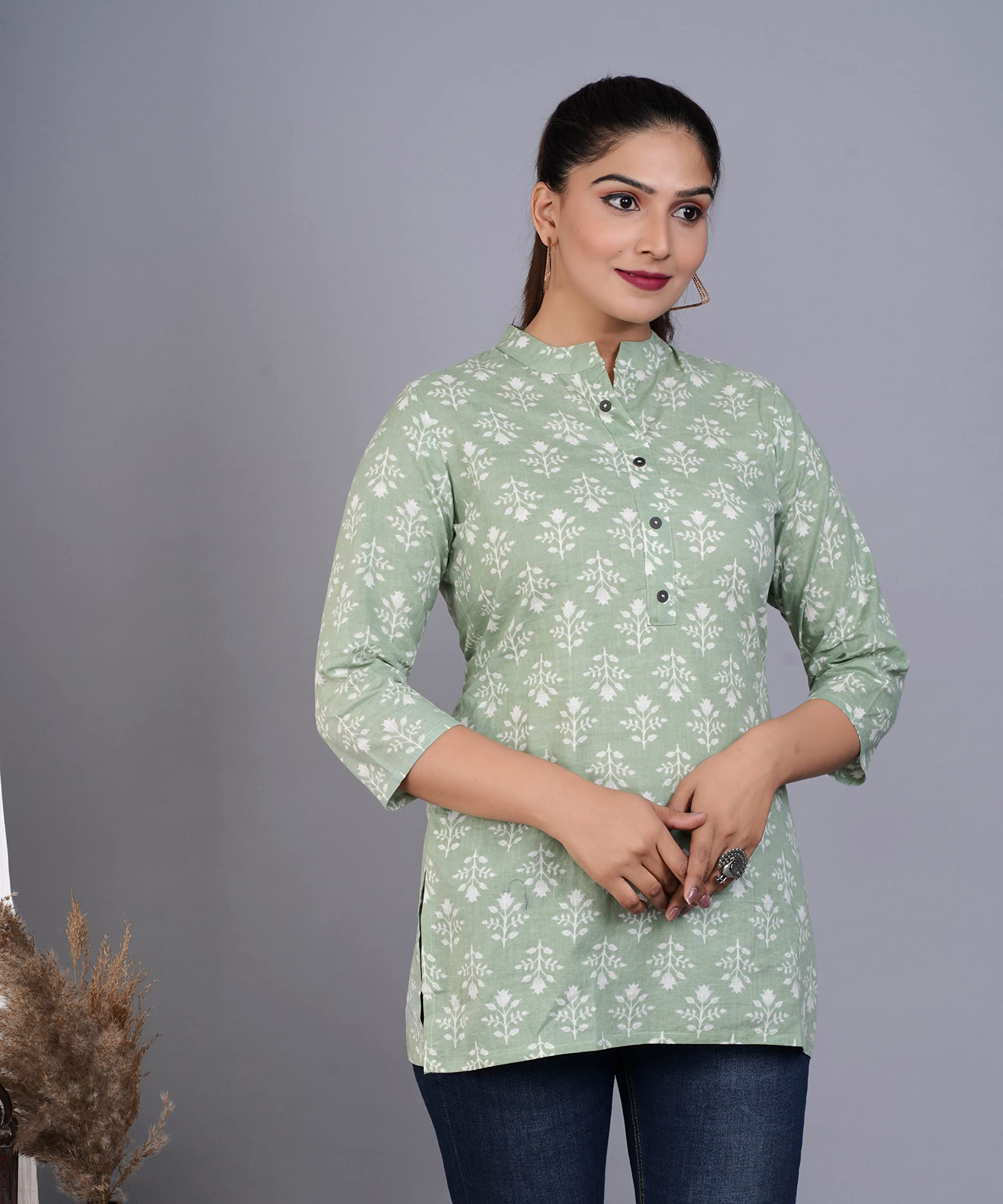 Jikonet Women's Rayon Straight Short Kurti - 1006, (Small, Green)