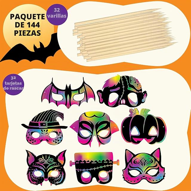 Foto 2 de 8 de JOYIN 32 Máscaras para Arañazos de Halloween Con 8 Diseños
