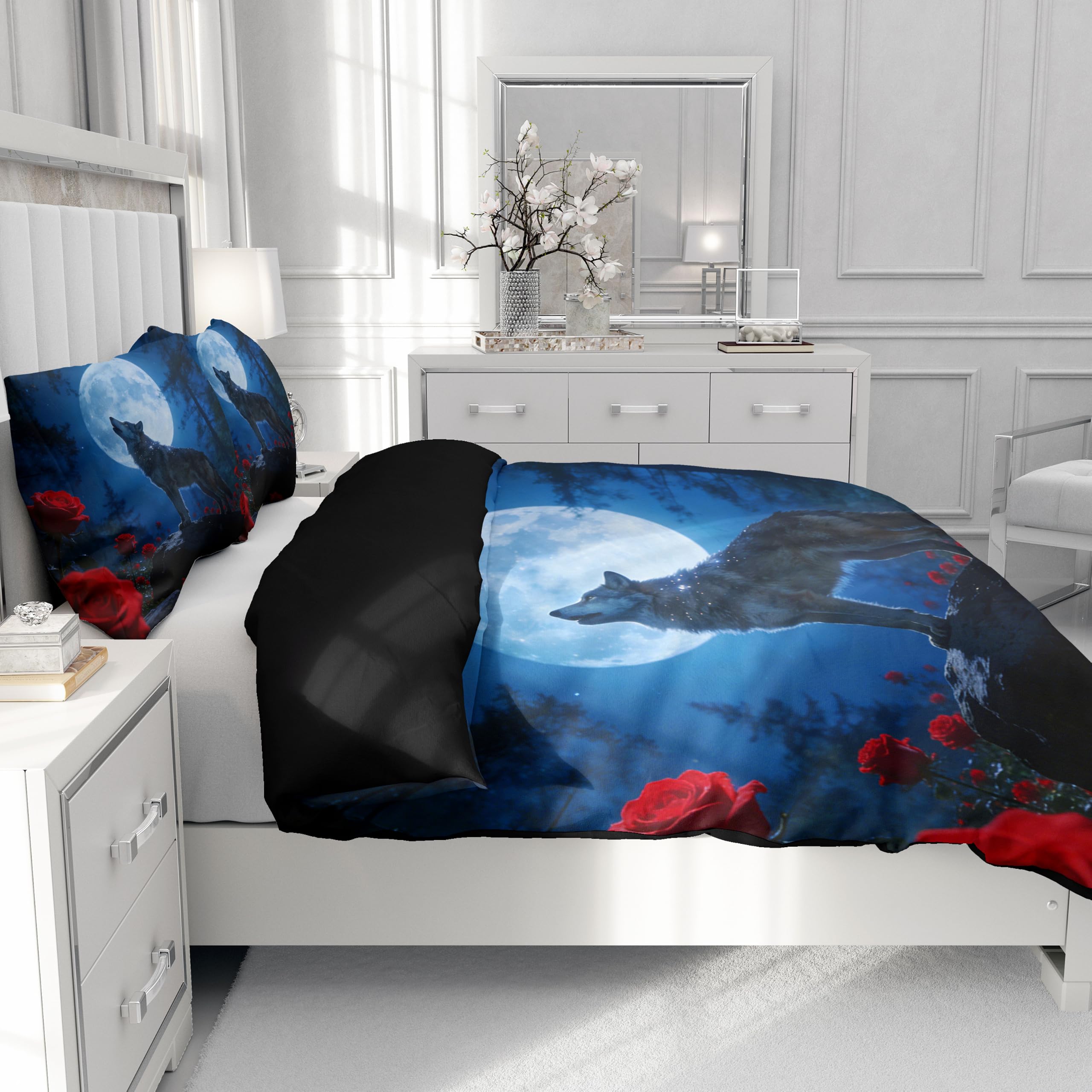 Set di biancheria da letto per lupi, serie di animali 3D con stampa di lupi rosa, set di trapunte in morbida microfibra per la decorazione della camera da letto per adulti (C, 220x240cm)