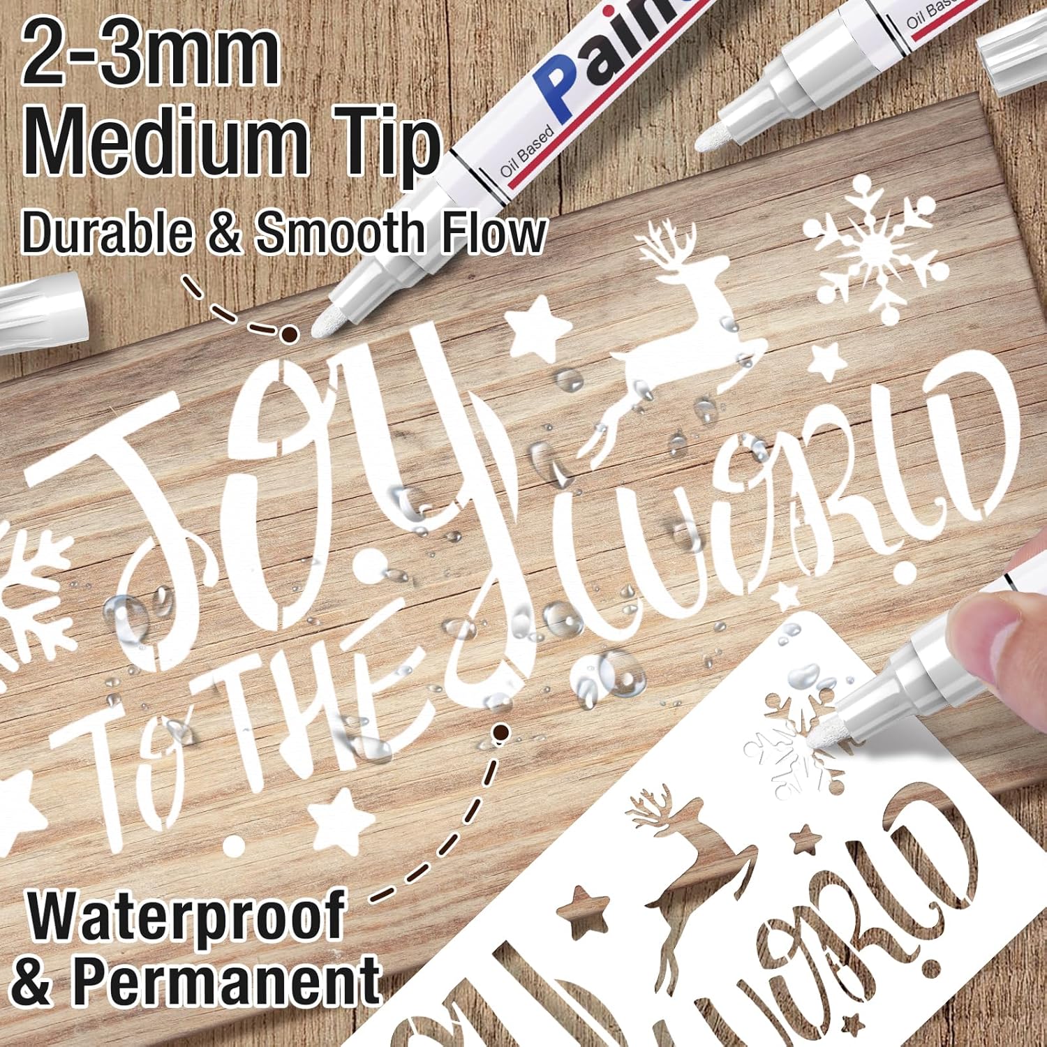 White Permanent Marker Waterproof - 8 White Paint Markers for Metal Surfaces Tire Black Paper Wood Plastic Rocks Fabric, Marker Permanent, Oil Based Paint Markers Medium Tip thumbnail