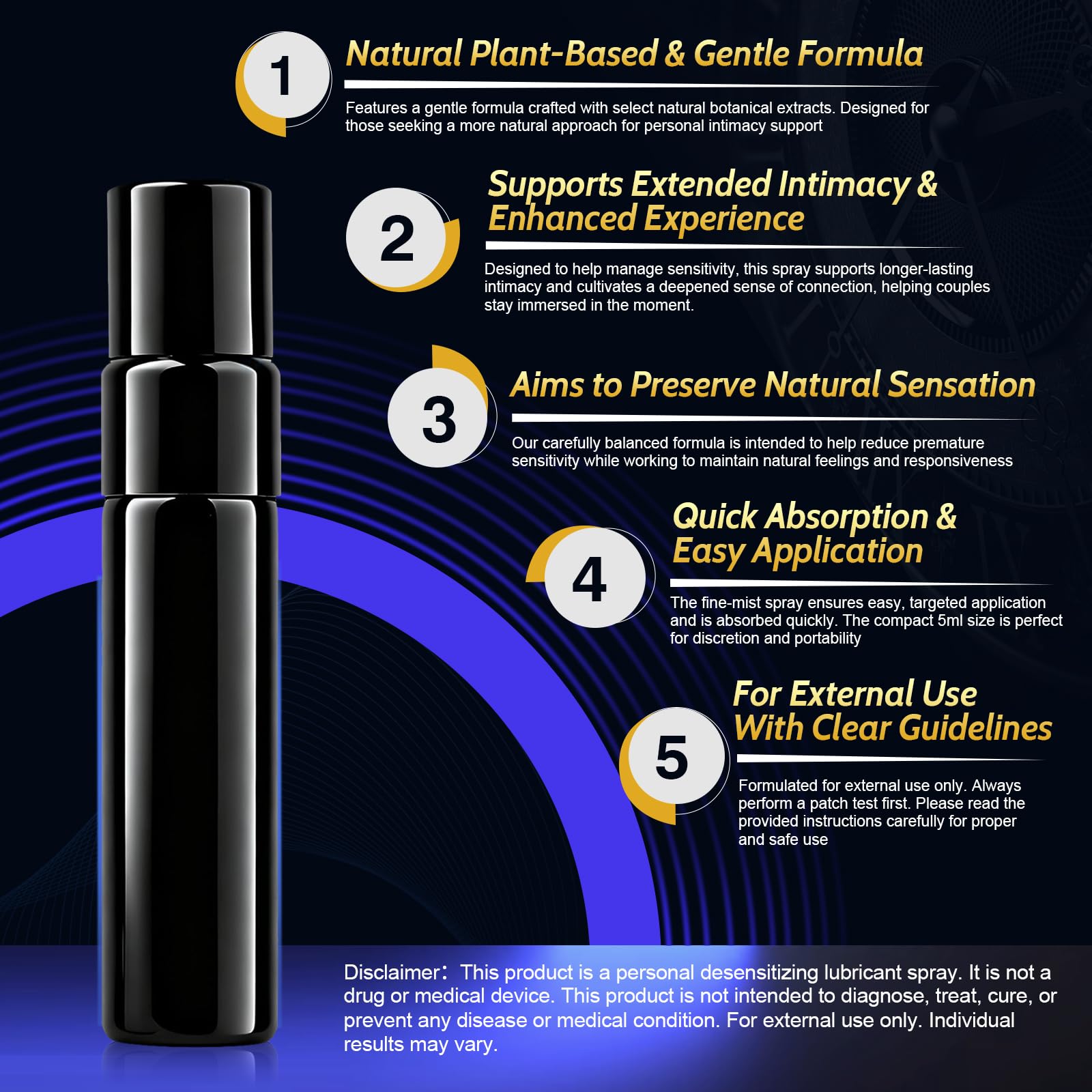 Spray Retardante para Hombre - Alarga la Duración, Sensación Natural - Con Extractos Botánicos, Sin Adormecer - Para Uso Externo - 5 ml
