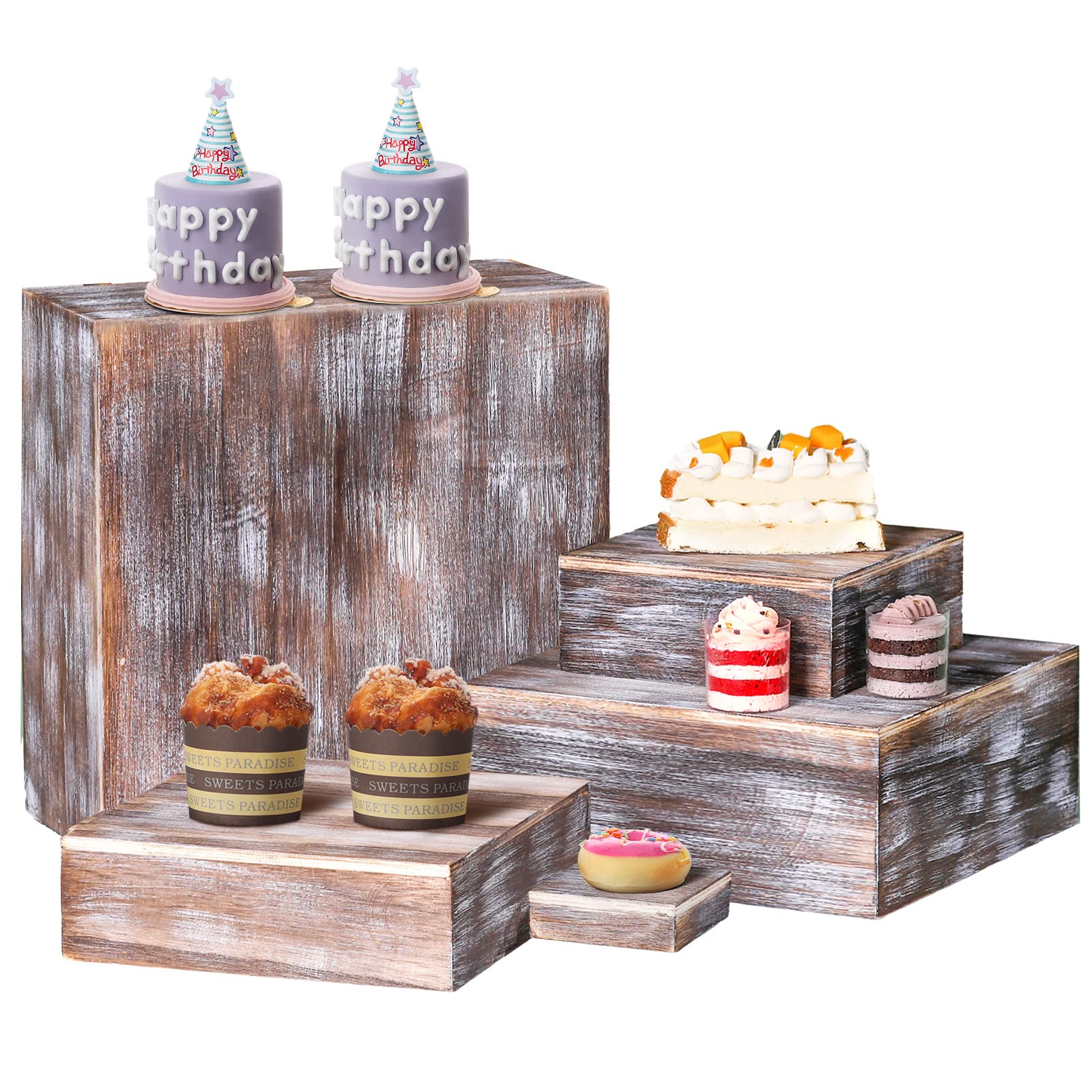 Amazon.com | Roshtia 5 Pcs Wood Display Risers Rustic Cupcake Stand ...