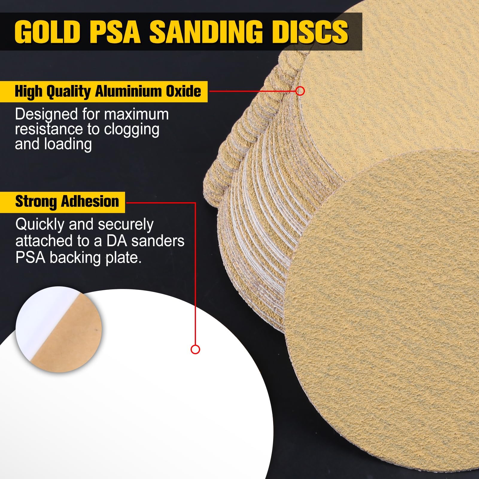 SPEEDWOX 50PCS 5" Gold PSA disques de ponçage 80 Grit auto-adhésif disques de papier de ponçage pour DA Sander Gold PSA disques de ponçage pour ponçage peinture de voiture automobile travail du bois