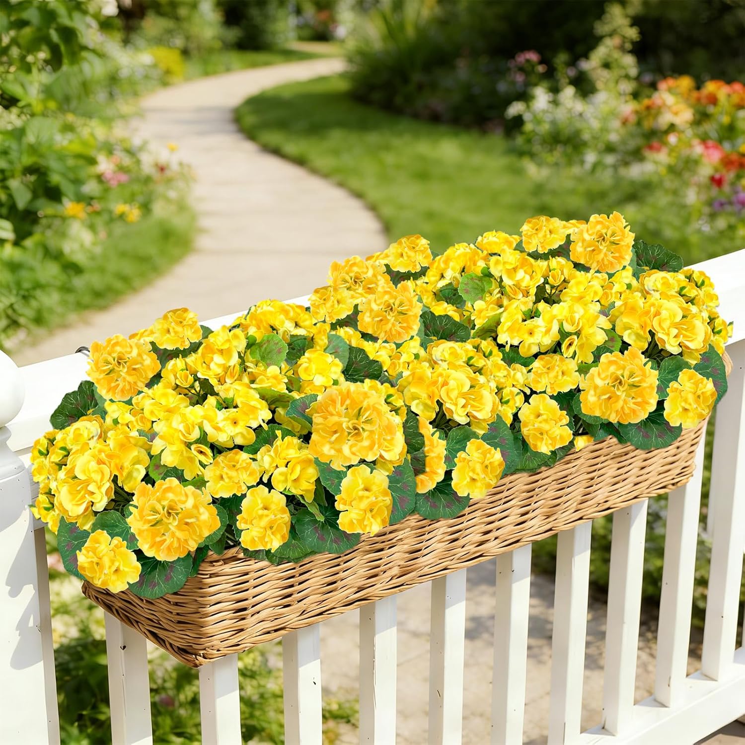 TURNMEON Artificial Geraniums Flowers for Outdoors, 4 Bundles Fake Geraniums Silk Flowers UV Resistant Faux Flowers Plants for Home Planter Gardens Table Porch Cemetery Summer Spring Decor(Yellow) - Image 5
