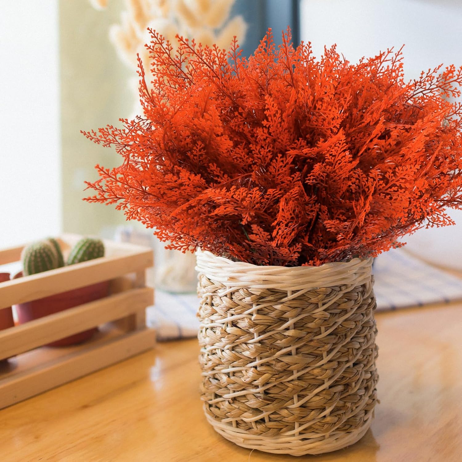 Fall Artificial Plants Outdoor, 14 Pcs Faux Plants Outdoor, Home Plant Decoration, UV Resistant Faux Plastic Greenery, Artificial Ferns for Outdoors for Garden, Hanging Planter, Flora Fence, Balcony