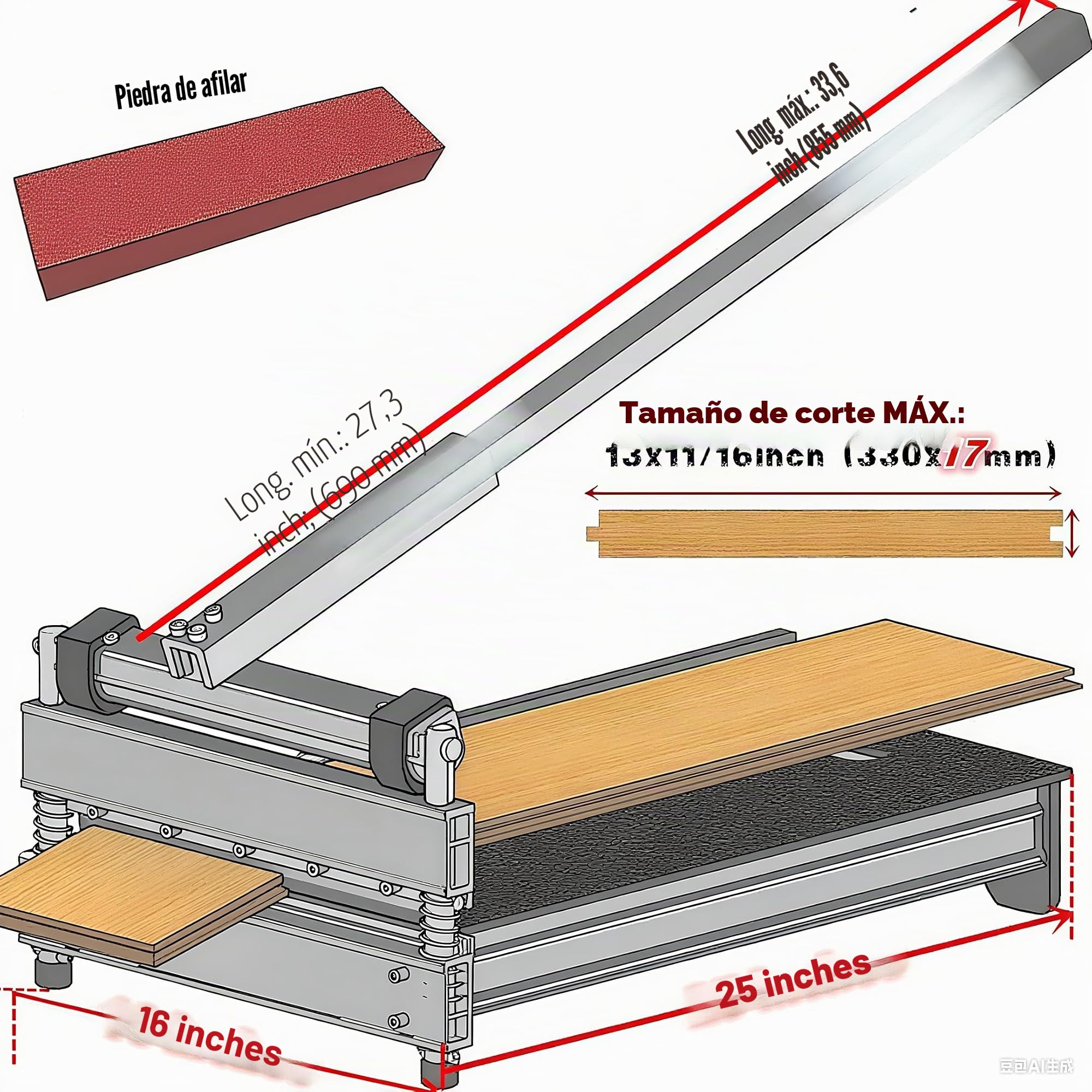 Cortador de suelo laminado/vinilo de 13" de alta resistencia Pro para suelos laminados, suelos de vinilo, H/MDF, LVP/T, VCT, SPC, WPC, PVC, revestimientos y más; hasta 11/16" (17mm) de espesor