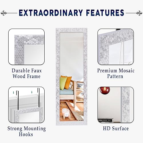 Miniatura 5 de Espejo para colgar sobre la puerta estilo mosaico de longitud completa, espejo colgante de puerta plateado, espejo de cuerpo completo para puerta,