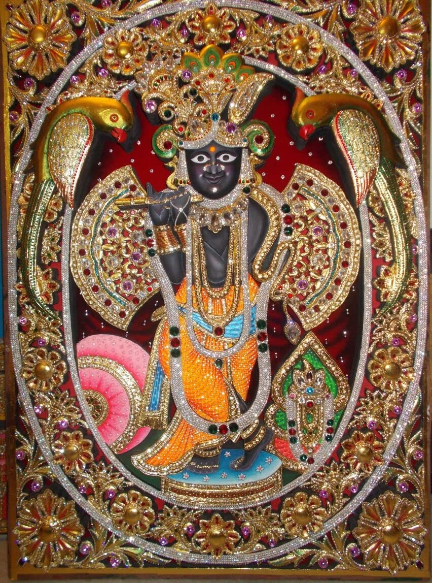 Banke Bihari G Tanjore Painting With Frame (15inc x 13inc x2inc.)