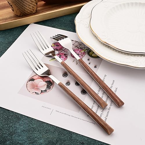 Miniatura 7 de Uniturcky Juego de cubiertos con cuchillos para carne, 48 piezas, juego de cubiertos para 8 cubiertos de acero inoxidable con mango de grano de