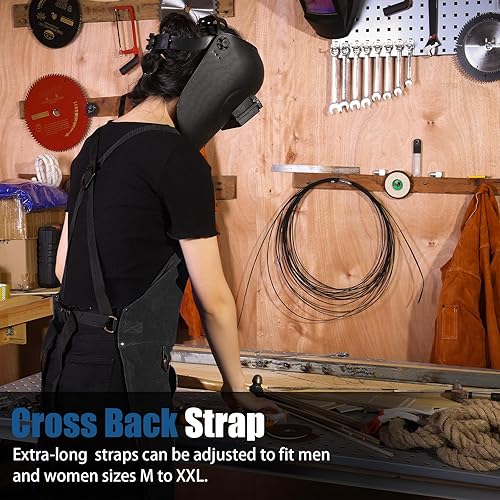 Miniatura 13 de QeeLink Delantal de soldadura de cuero con 6 bolsillos, delantal resistente al calor y al fuego, 24 x 42 pulgadas, ajustable de M a XXXL