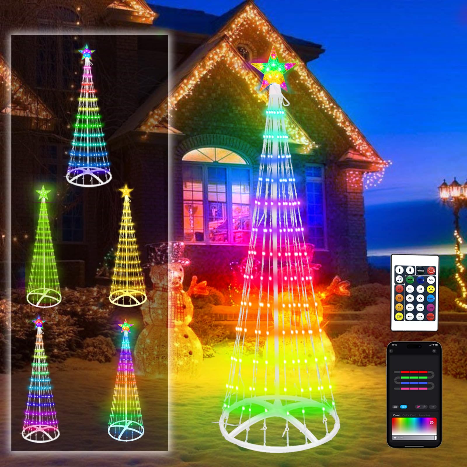 Outdoor Lighted Christmas Tree Cone,FISHOPE 5ft 205 LED Color Change Outdoor Christmas Tree with Remote & APP Control, Outdoor Christmas Tree Light Show for Yard Porch Outside Indoor Decorations